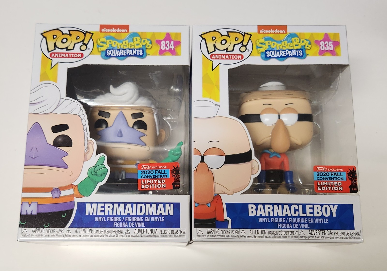 Funko Pop Animation SpongeBob Mermaid Man #834 Barnacle Boy #835 2020 Exclusive