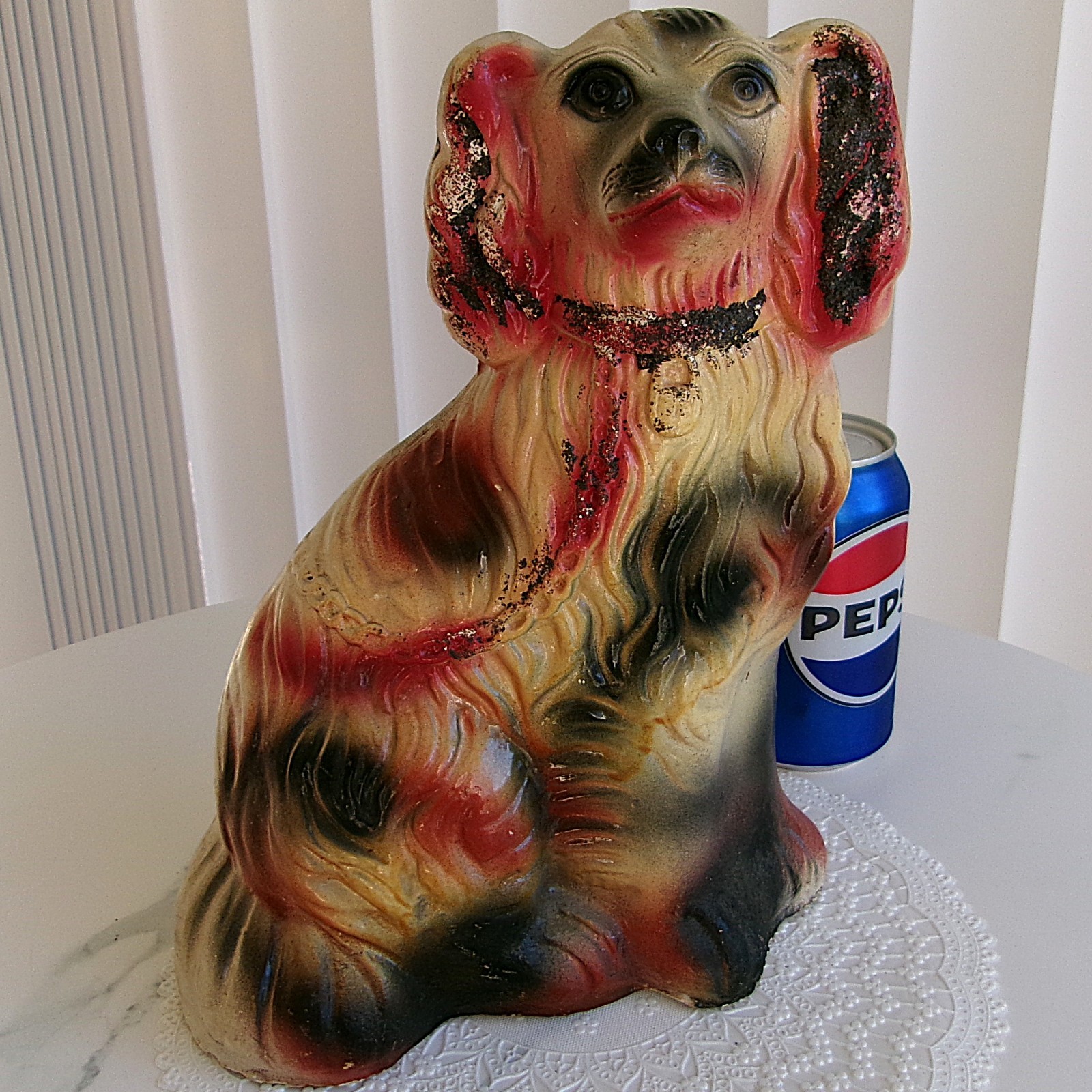 Vintage 1940’s Chalkware Spaniel Dog Carnival Prize Statue 11x8”