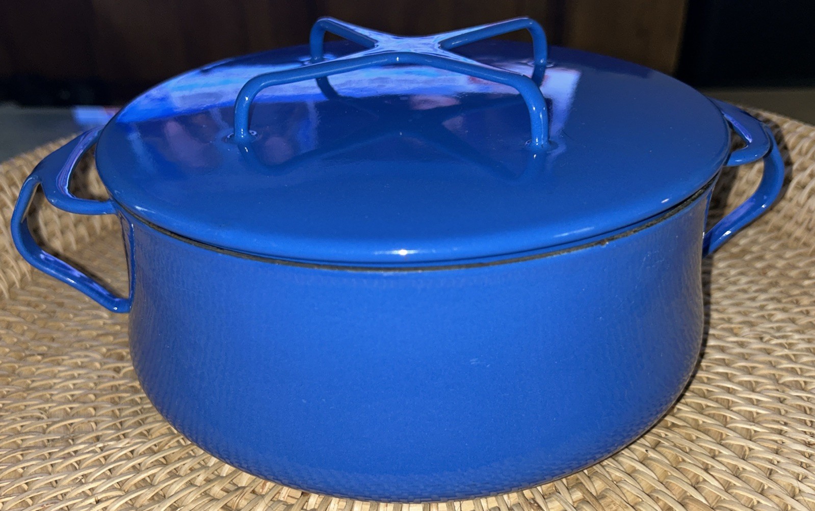 Large Blue Dansk 6 QT Kobenstyle Enamel IHQ FRANCE Dutch Oven W/Lid