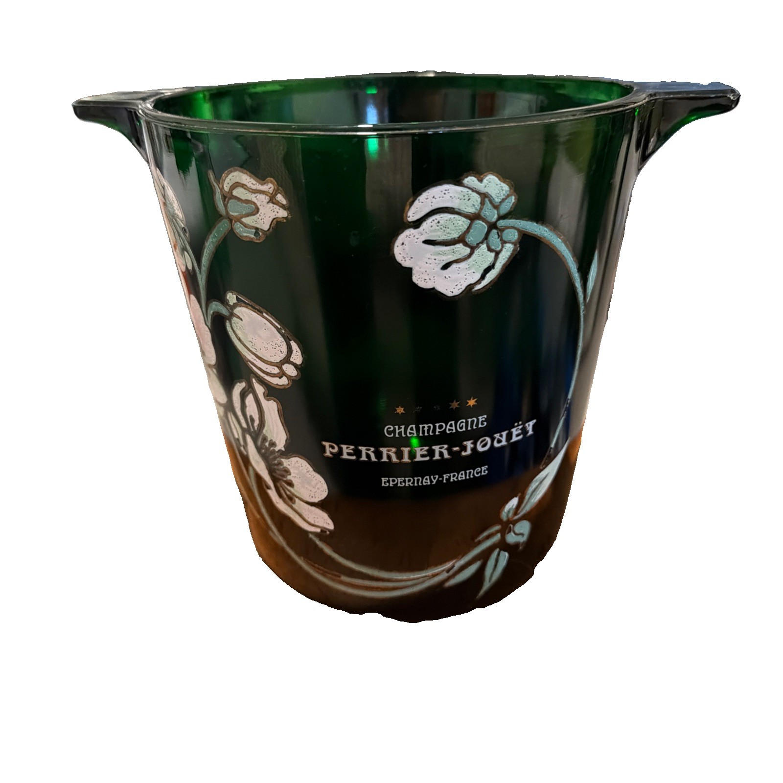 Vintage Perrier Jouet Champagne Ice Bucket Green Glass Anemone French Barware