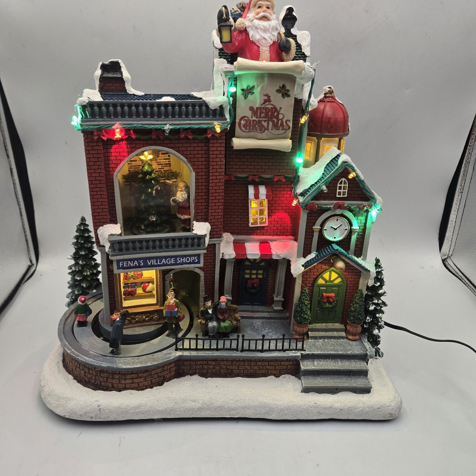 Fena\'s Village Shops Carole Towne Christmas Shopping Santa Animated LED Musical