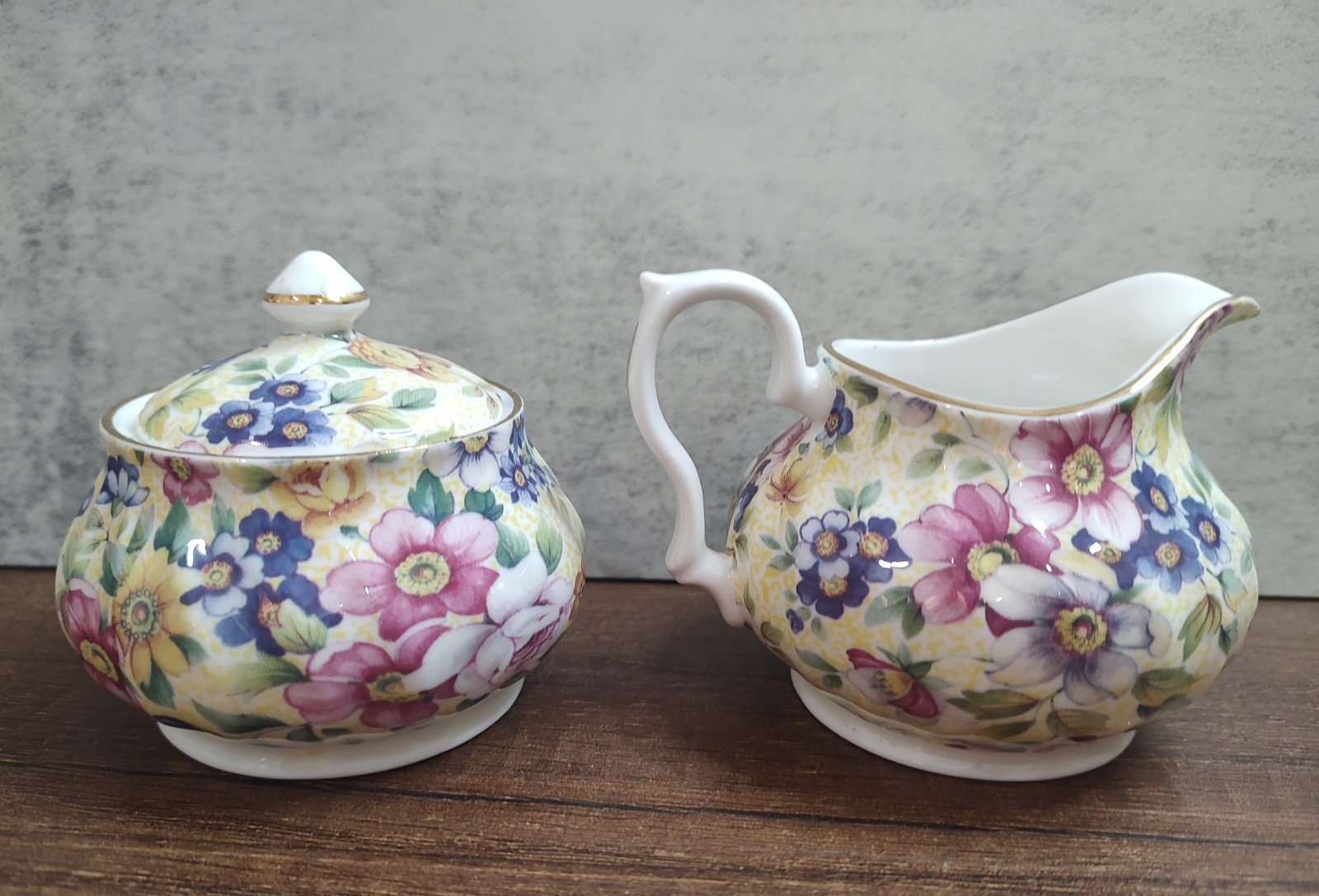 Golden Crown E & R England Floral Chintz Creamer Sugar Bowl Set