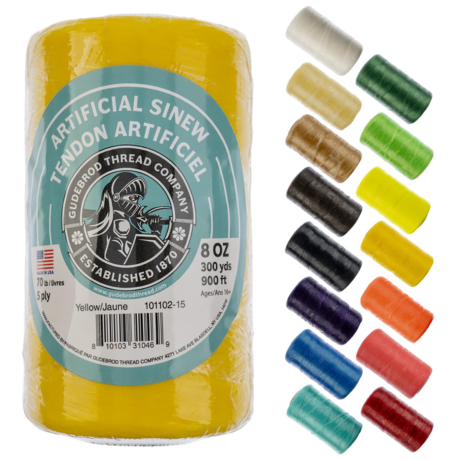 Gudebrod Artificial Sinew, Yellow, 8 oz, 900 ft (300 yd), 70 lb Test