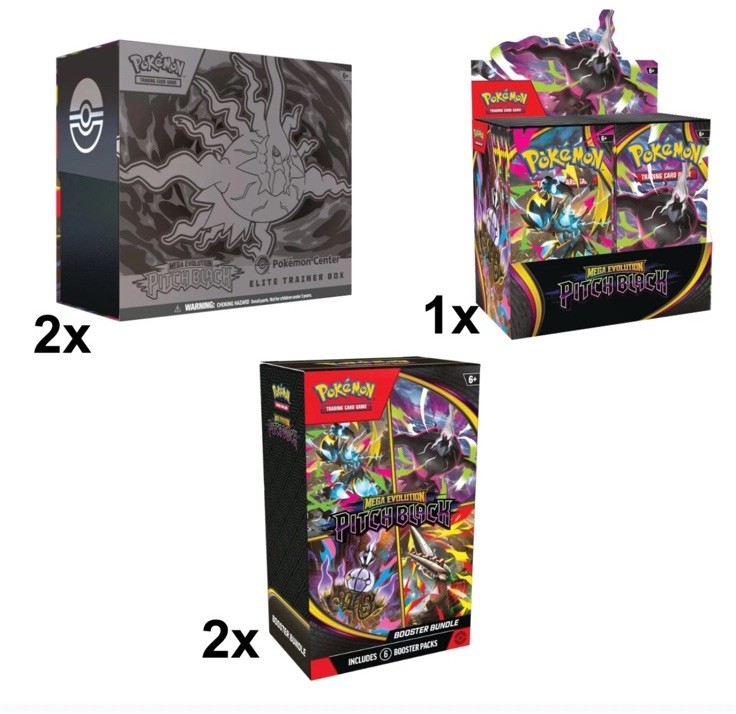 PKC PITCH BLACK 2x Pokemon Center ETB,2x Booster Bundle,1x Booster Box