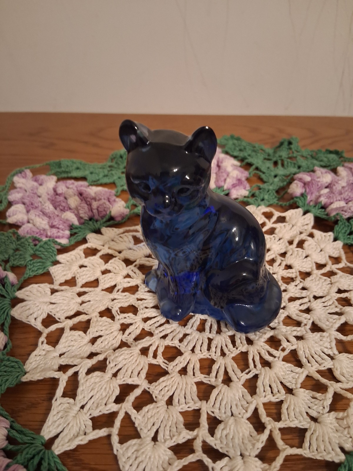 Fenton Blue Glass Sitting Cat Figurine