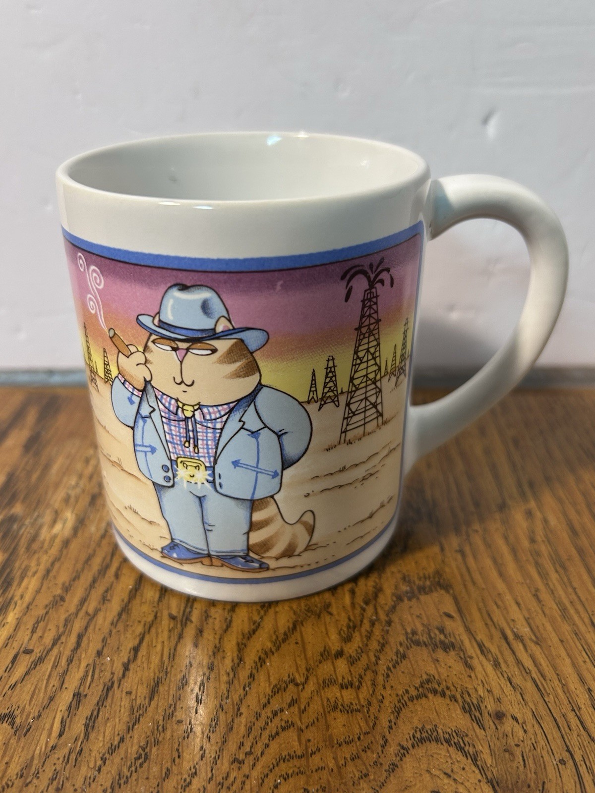 Vtg 1984 Classy Cats Coffee Mug Oil Tycoon Texas Cowboy Applause Wallace Berrie