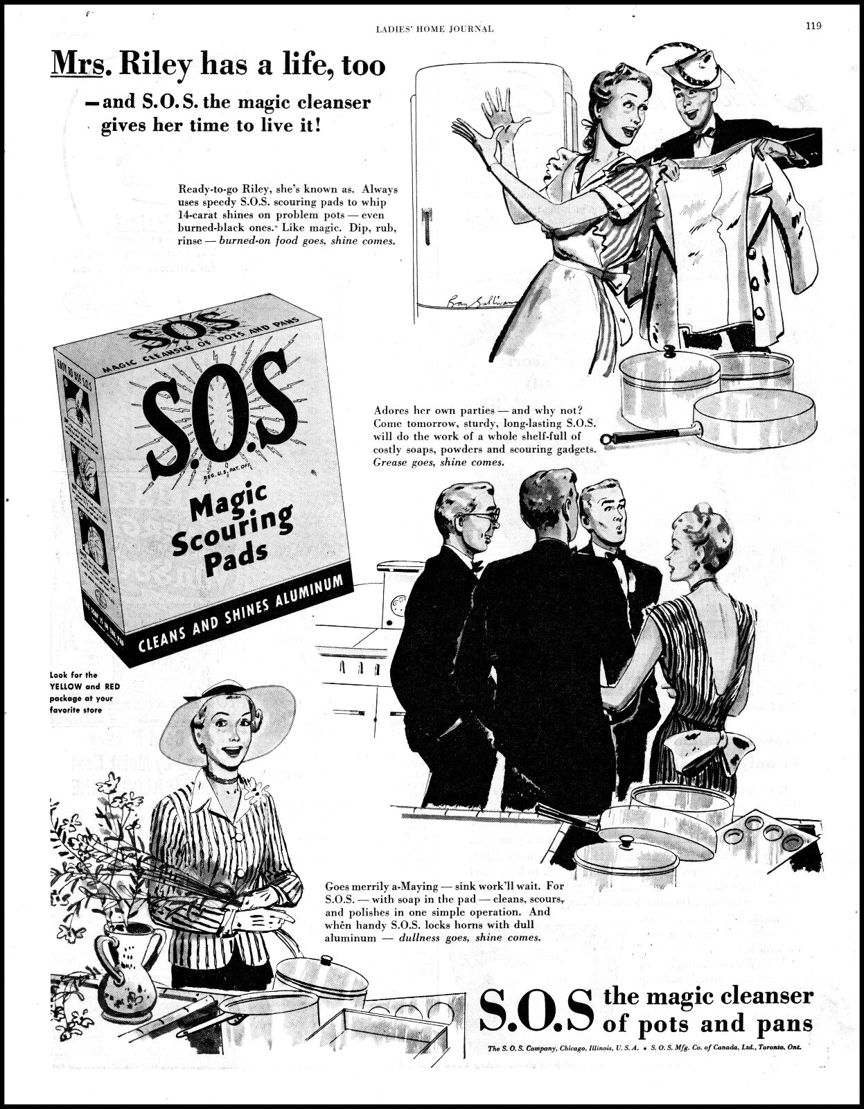 1946 S.O.S. Pads magic cleaner Mrs. Riley\'s life vintage art print ad XL19