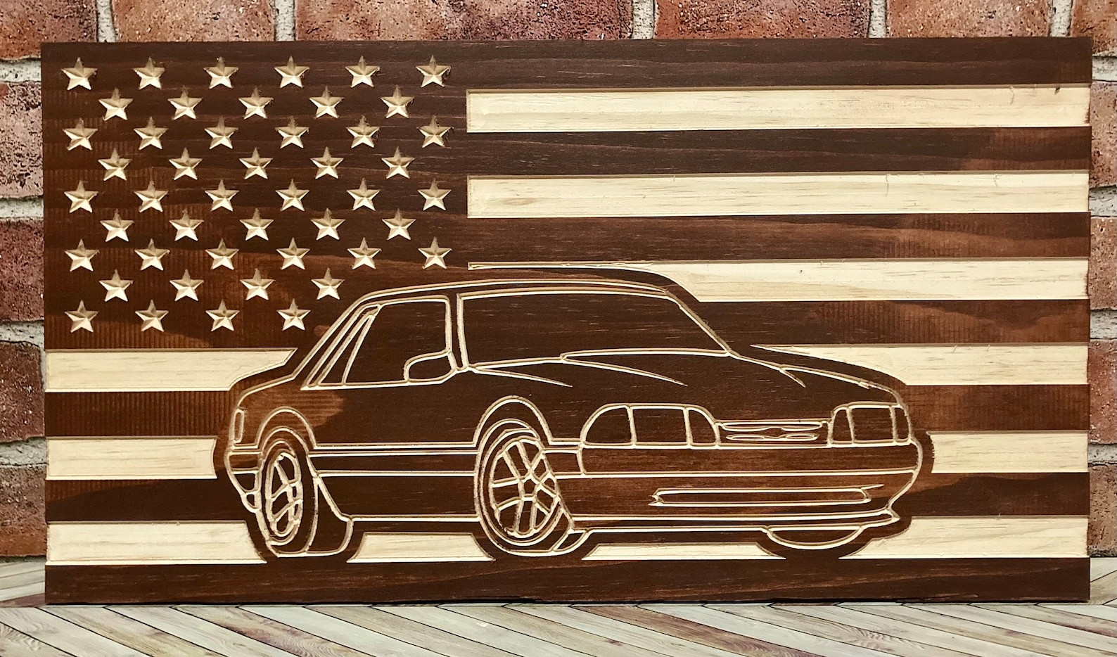 1987-1993 Fox Body Mustang Wood Sign: American Flag Garage Decor 1987-1993 Fox Body Mustang Wood Sign: American Flag Garage Decor