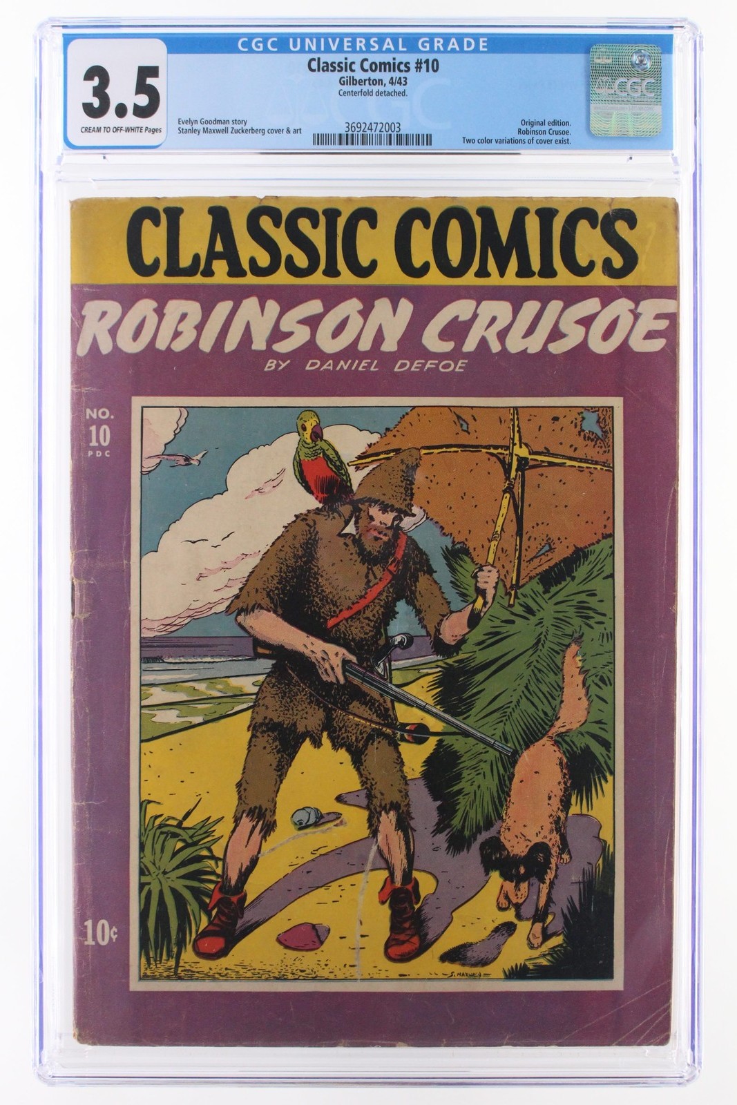 Classic Comics #10 - Gilberton 1943 CGC 3.5 Original edition. Robinson Crusoe. T
