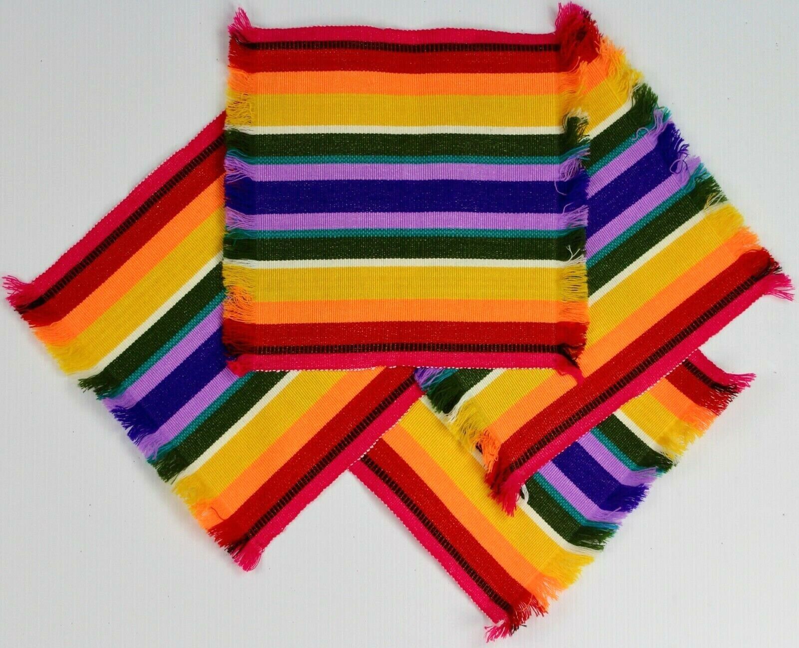 4 Colorful Guacamole Placemats Mexican Weaving 13X13 Southwest Cinco de Mayo 