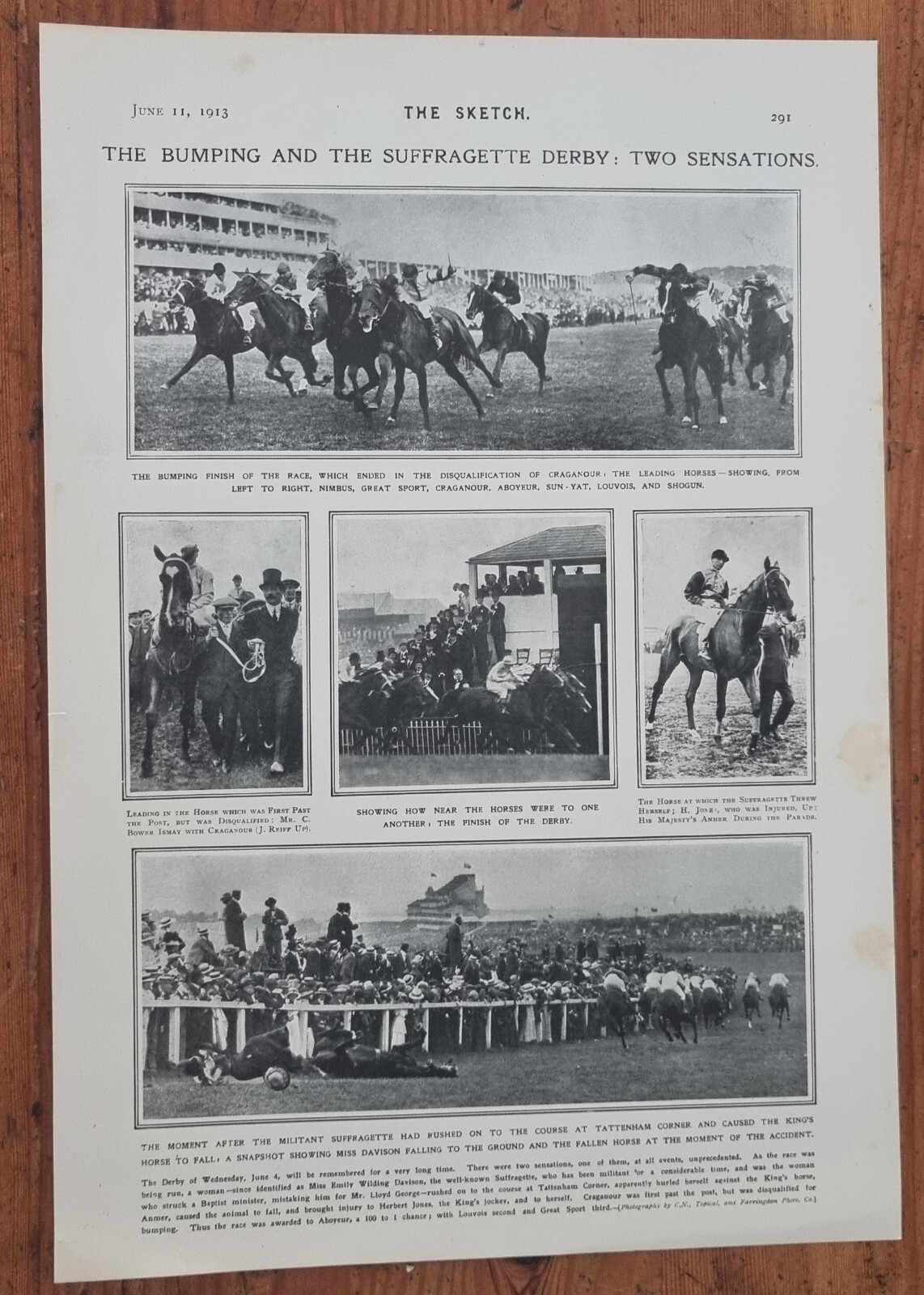 The Bumping & the Suffragette Derby Two Sensations. 1913 original magazine photo