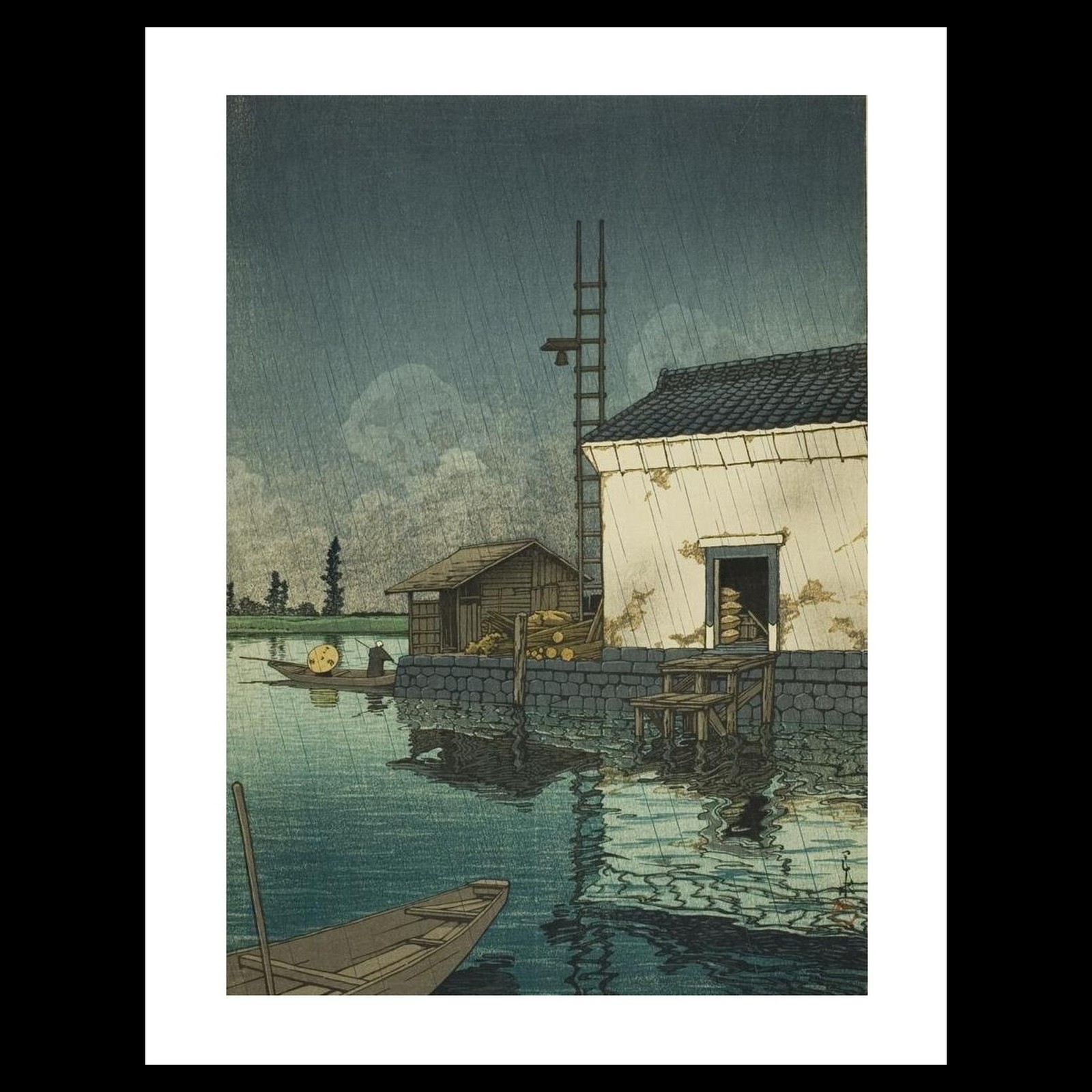 Kawase Hasui - Rain at Ushibori (1929) Art Card Print