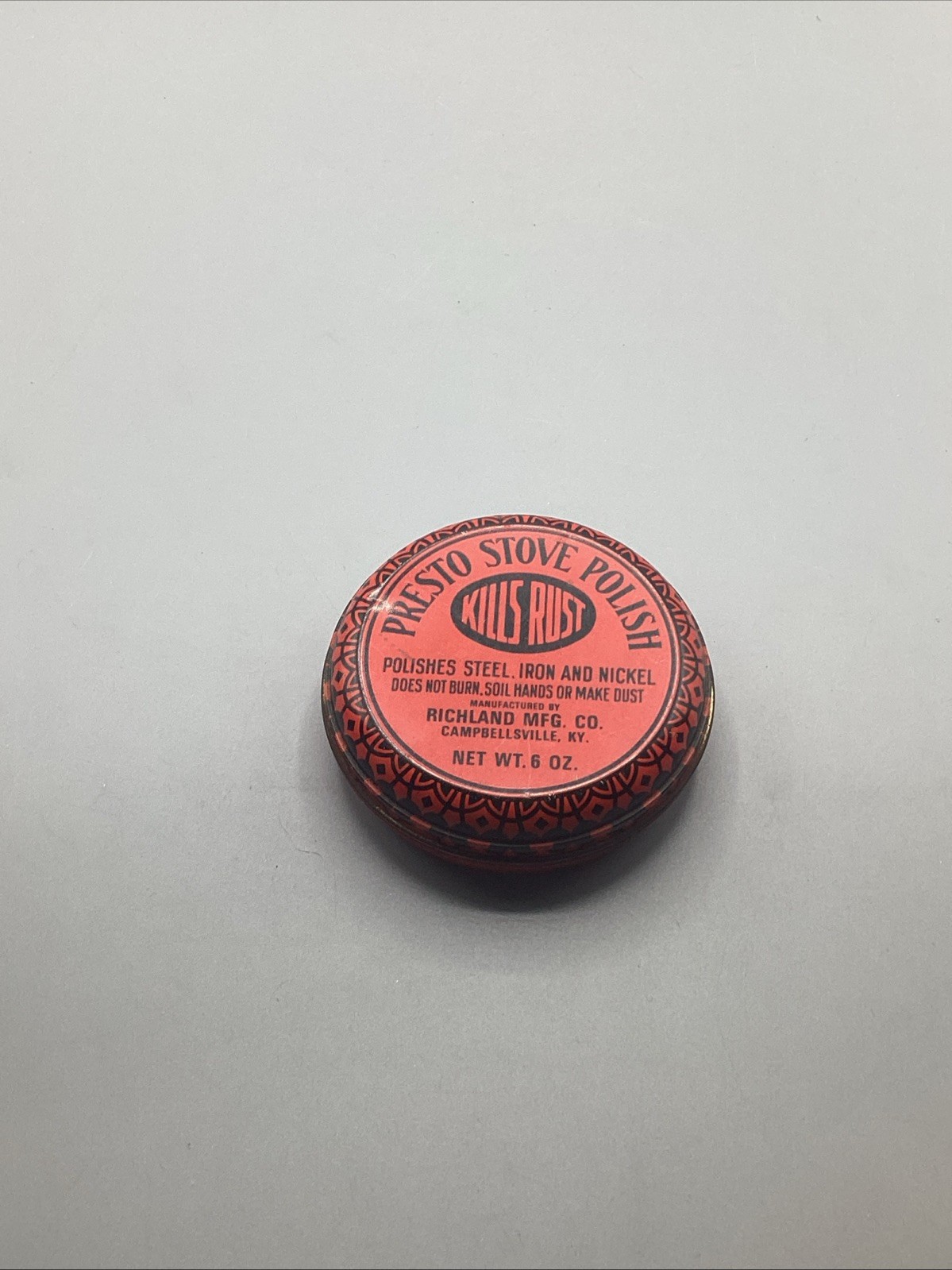 VINTAGE PRESTO STOVE POLISH ADVERTISING TIN Campbellsville,KY