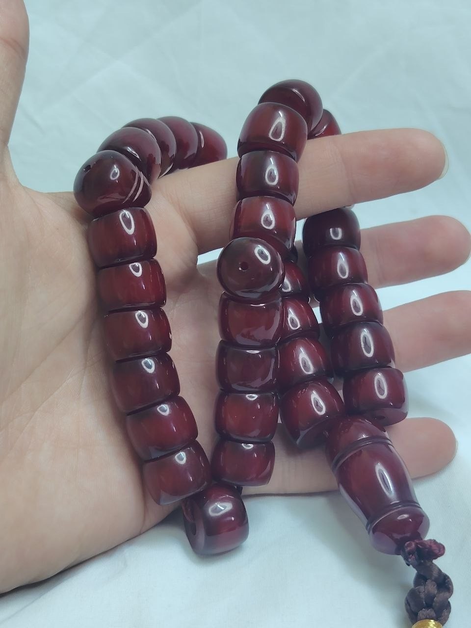 Vintage 33 Beads Islamic Prayer Misbaha Afghan Faturan Chery Color 110g Tasbeh