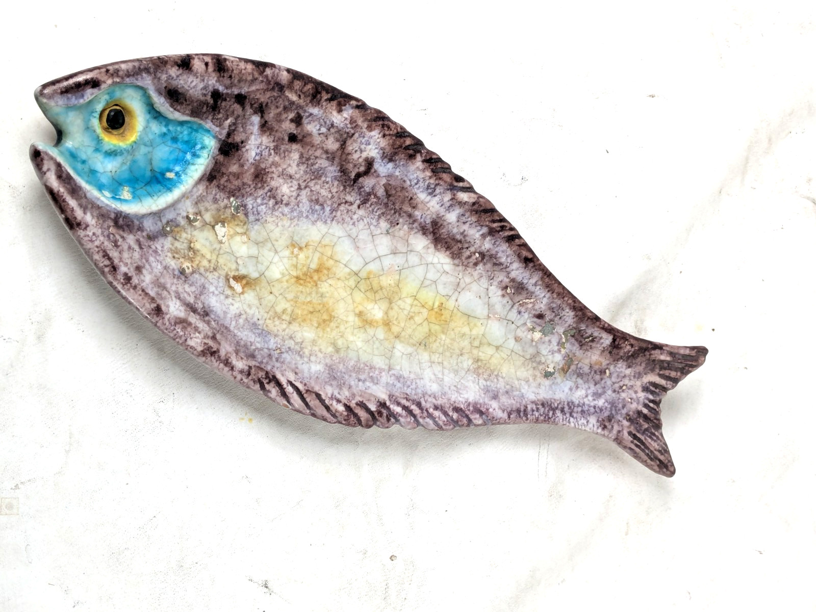 Vintage Italian Majolica Fish Platter Wall Hanging Ceramic 16 Inch - Signed