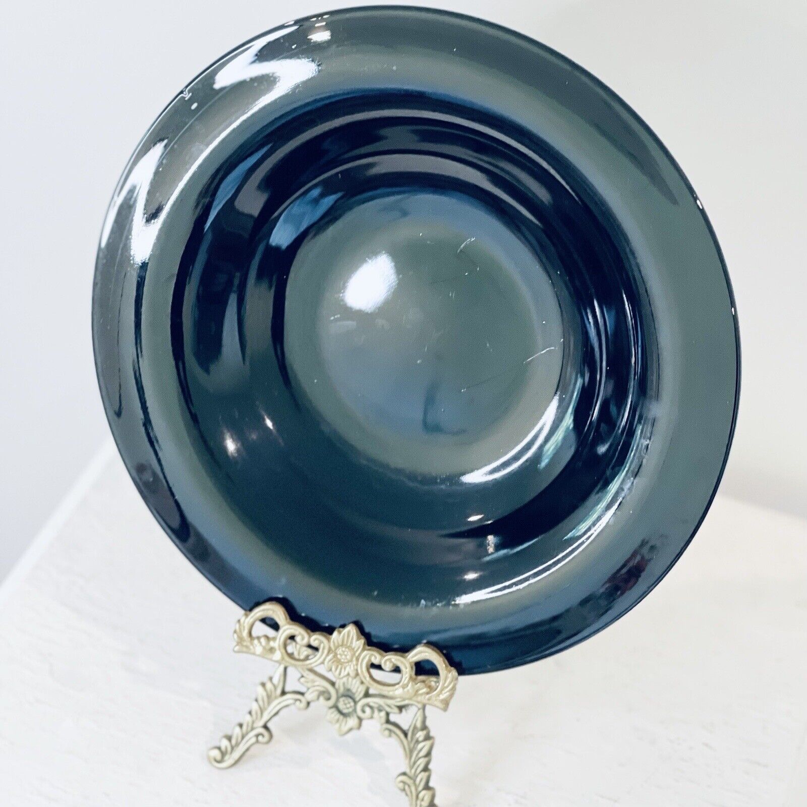 Vintage EAPG Black Amethyst Glass Large Serving Bowl Star LE Smith? 11.5”