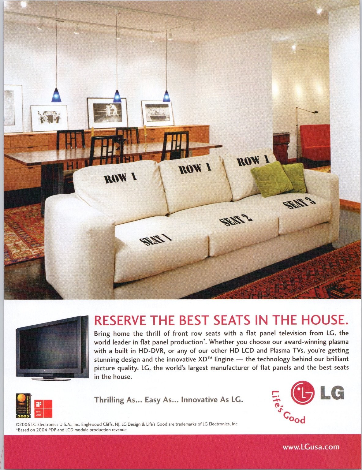 LG Vintage 2006 Print Ad Flat Panel TV Home Theater Life's Good Magazine Ad