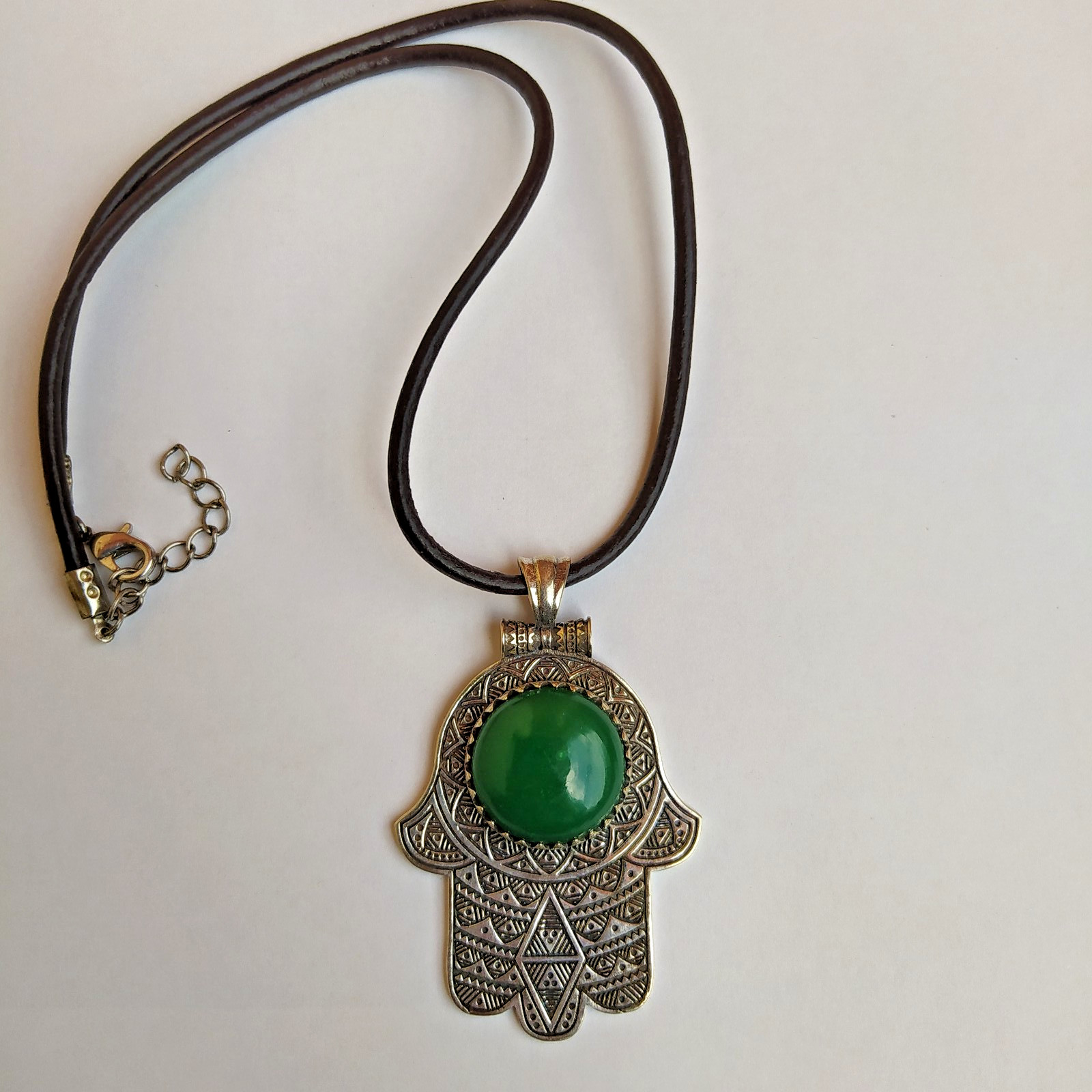 Ancient Vintage Victorian Necklace Pendant Amulet Sterling Silver Green Jade