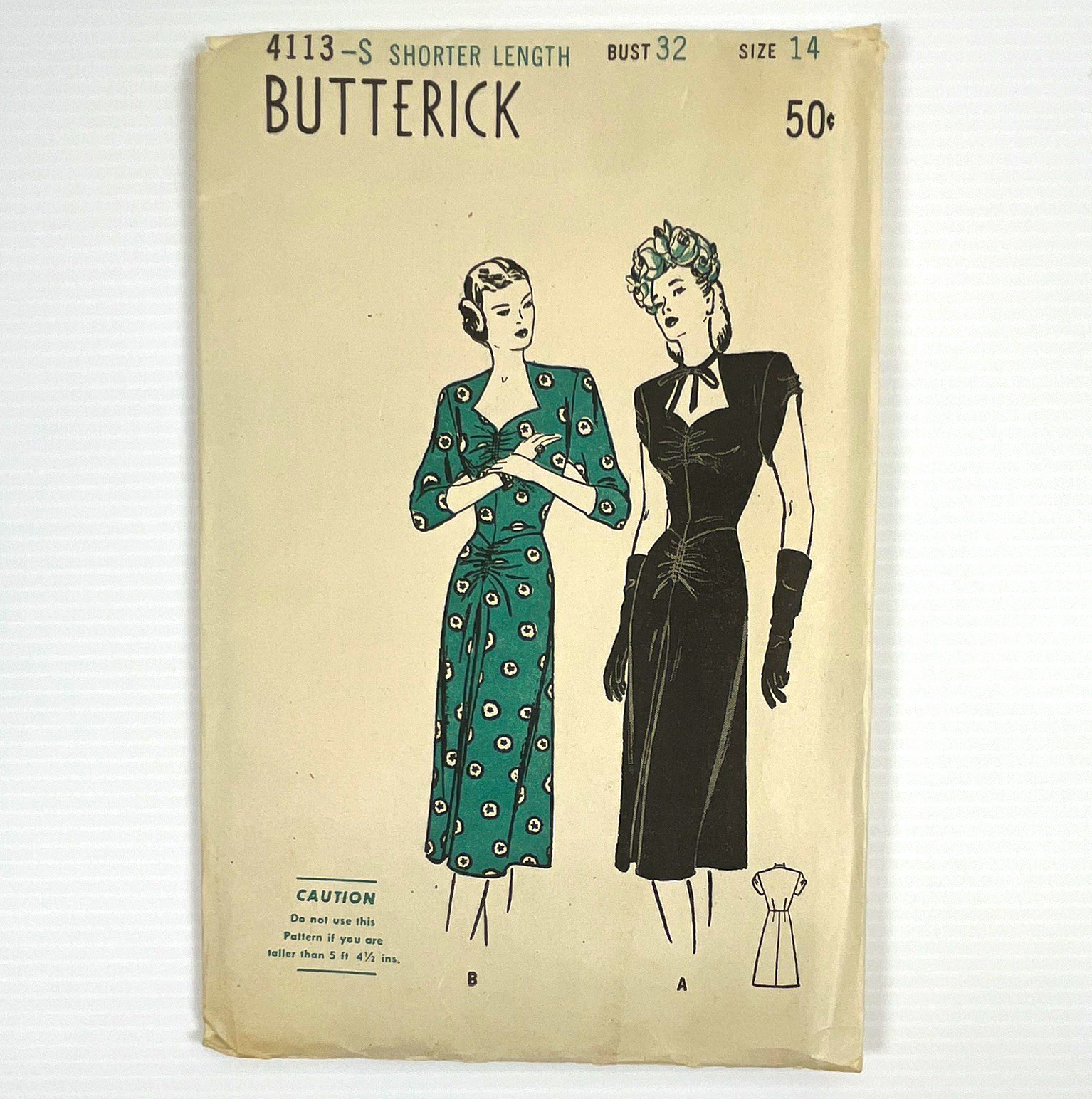 Vintage Original 1940s Butterick Sewing Pattern No. 4113-S Dress Sz 14 Uncut Vintage Original 1940s Butterick Sewing Pattern No. 4113-S Dress Sz 14 Uncut