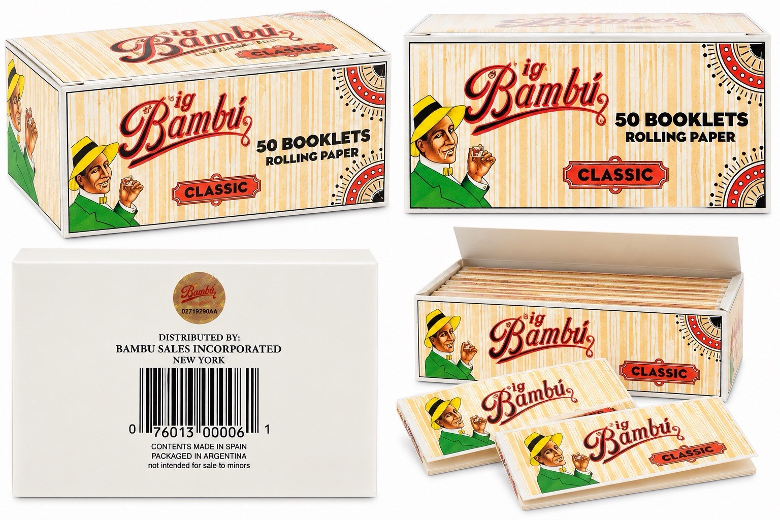 Original Bambu Classic Rolling Papers – 50 Booklets Full Box – Genuine Bambu Cig