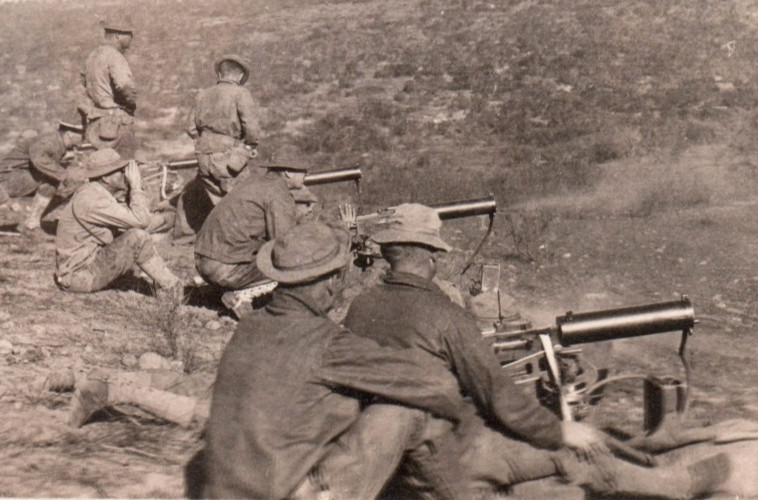 WWI Army Soldiers Machine Gun Range Real Photo Postcard RPPC