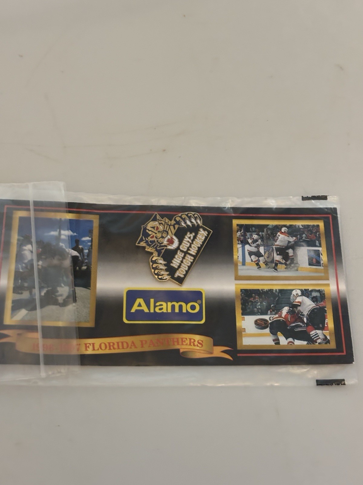 1995-96 Florida Panthers Giveaway Lapel Pin Nice Guys Tough Hockey 3-27-97