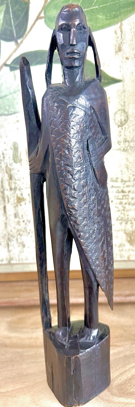 Vintage Hand Carved African Statue Maasai Warrior, Kenya, Ebony Wood, 15” Vintage Hand Carved African Statue Maasai Warrior, Kenya, Ebony Wood, 15”