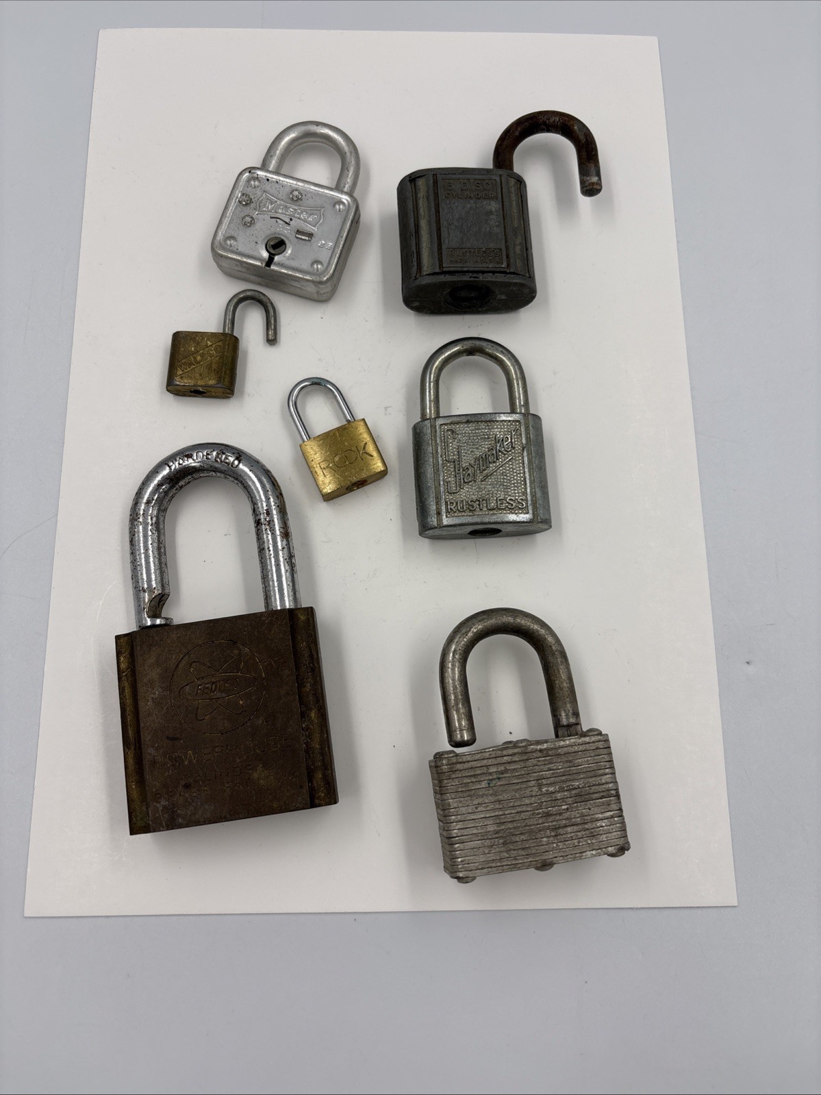 Lot 7 Vintage Padlocks No Keys Untested Master Slaymaker Brass Steel Old Rusty