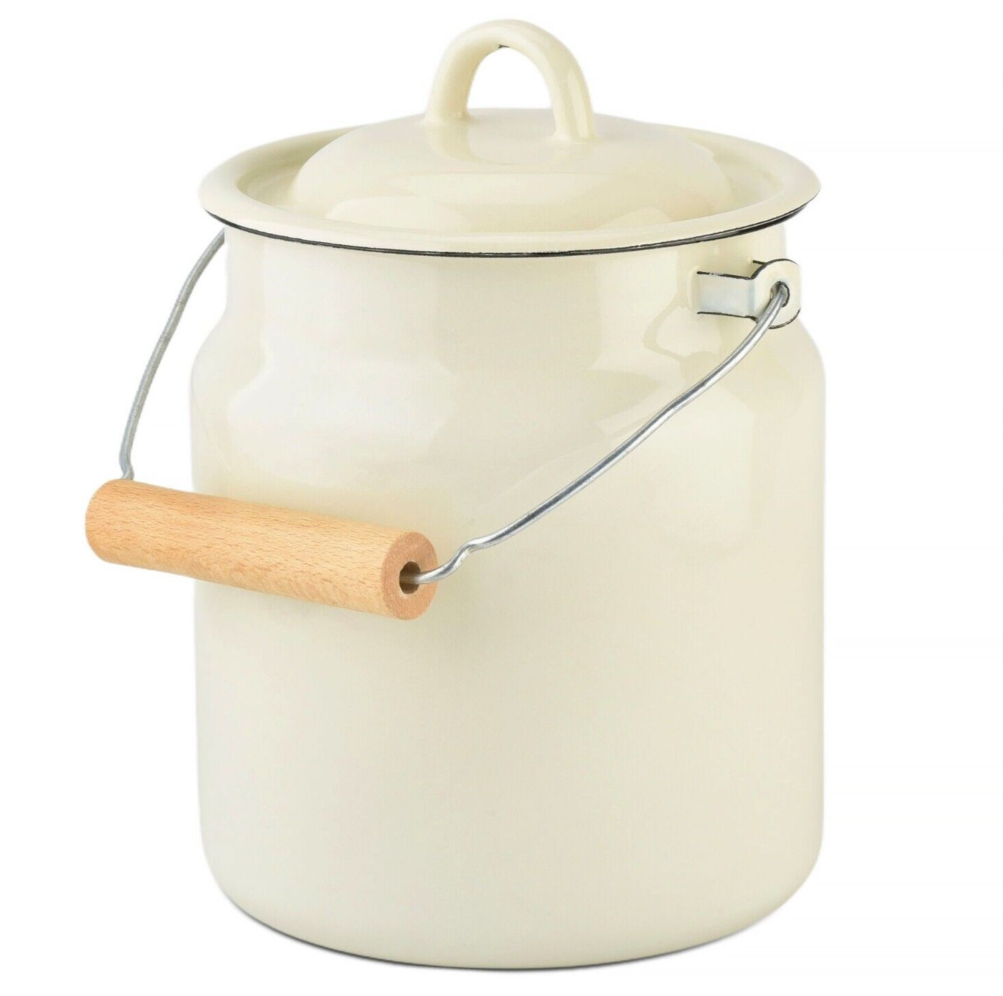 Novomoskovsk Enamel Milk Can Rustic Vintage Style Pail 3.5 qt, Beige