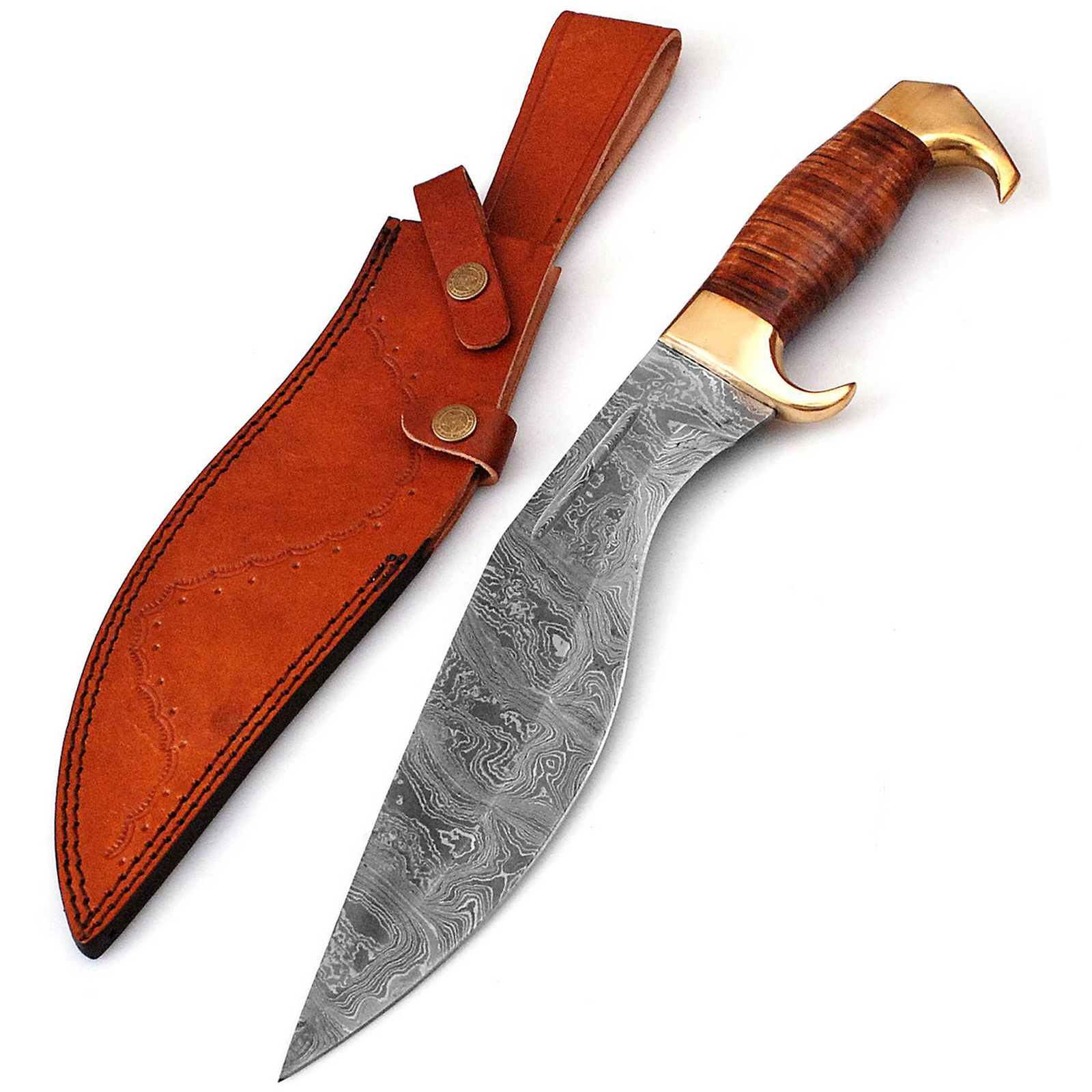 Outdoor Damascus Steel Full Tang Kukri Knife Hunting Knife Collection w/ Sheath