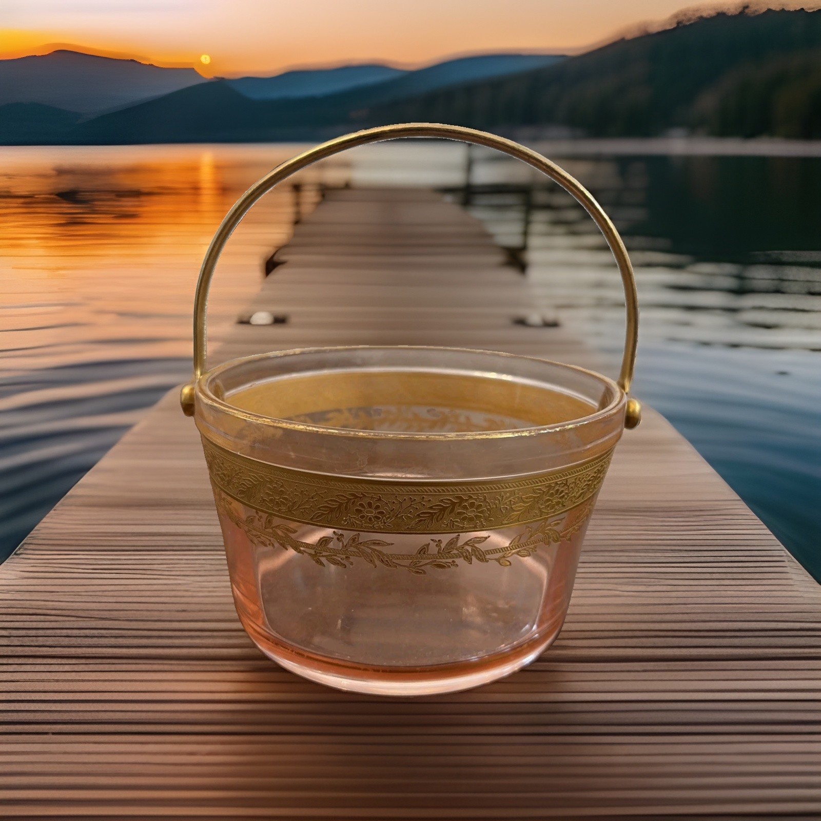 VTG Fostoria Pink Glass Whipped Cream Pail Rambler Rose Gold Glastonbury Lotus VTG Fostoria Pink Glass Whipped Cream Pail Rambler Rose Gold Glastonbury Lotus