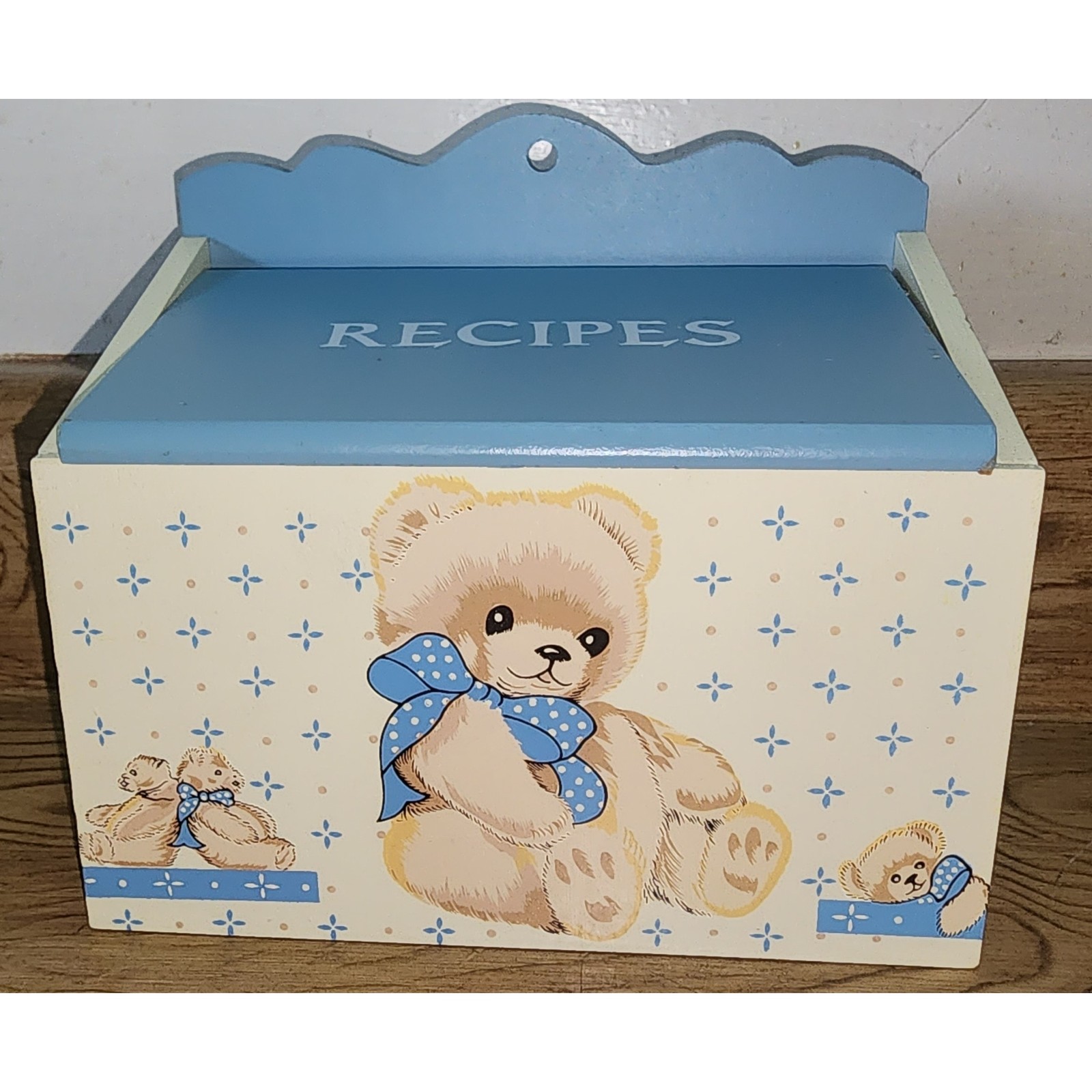 Tienshan Country Bear Wooden Recipe Box Theodore Teddy Vintage See Pictures