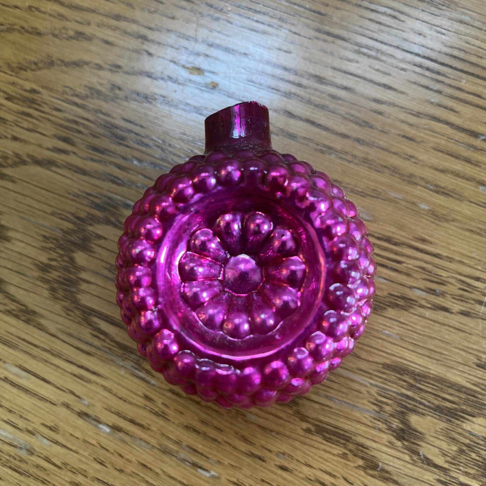 Vtg Glass Double Indent Bumpy OVAL Christmas Ornament Shiny Brite HOT PINK Read