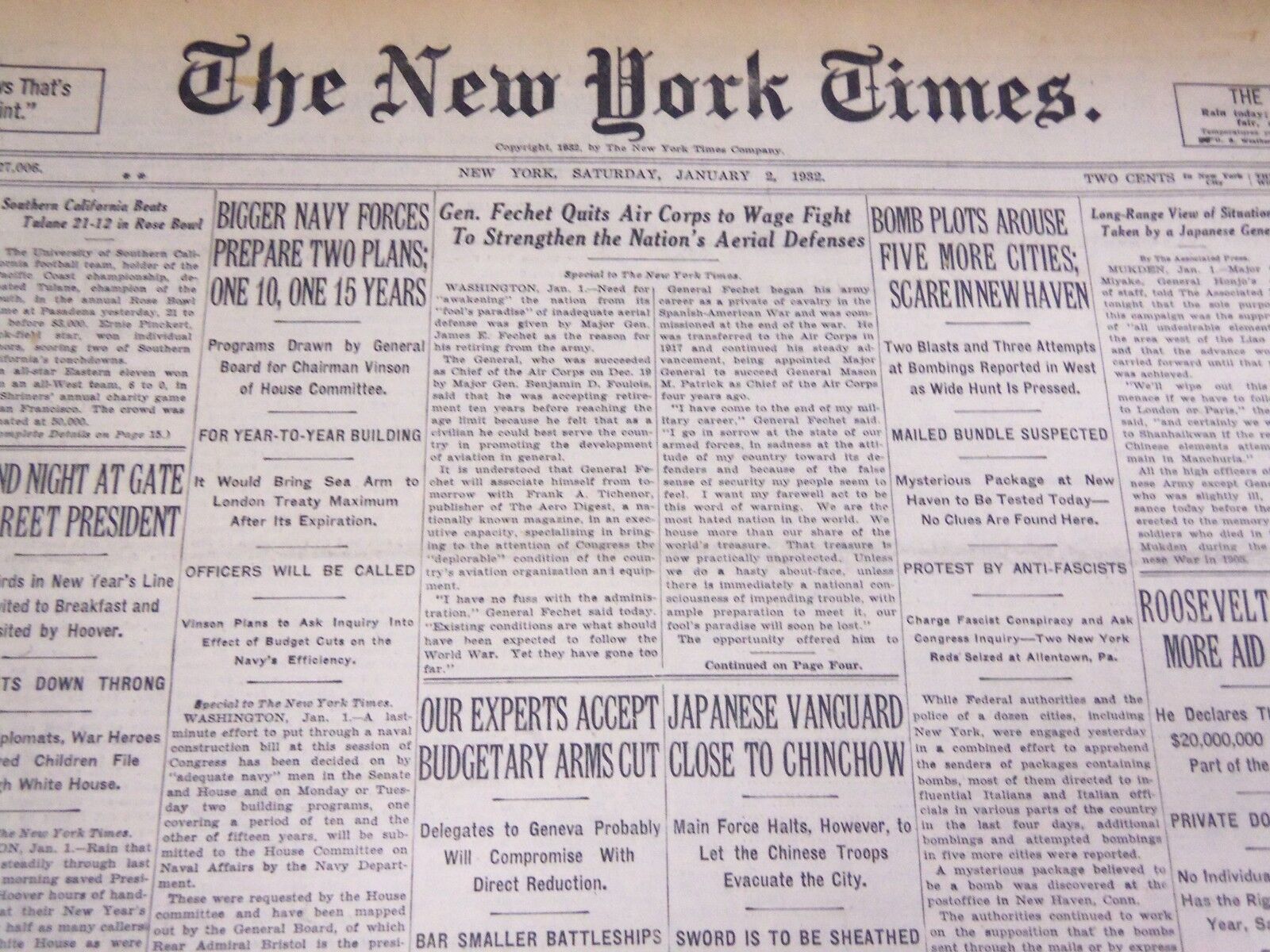 1932 JANUARY 2 NEW YORK TIMES - FECHET QUITS AIR CORPS - NT 4065