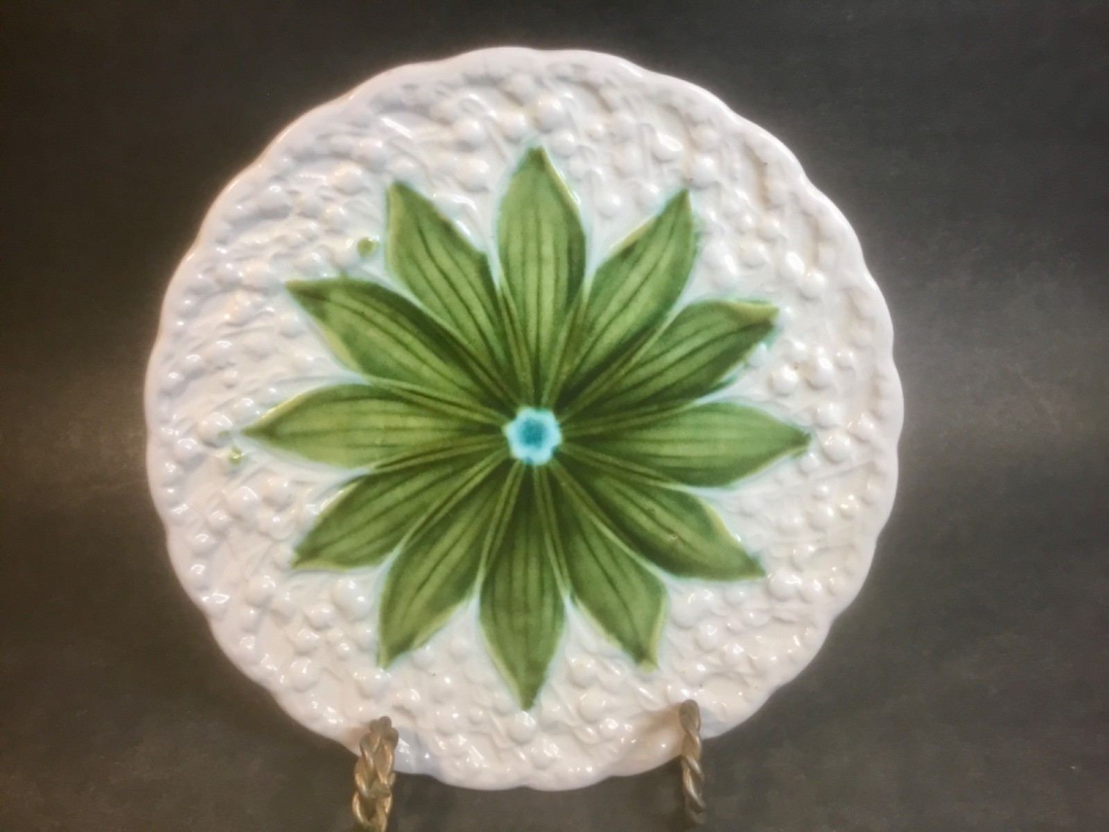 Antique German Majolica Lily of the Valley Plate from Schramberg