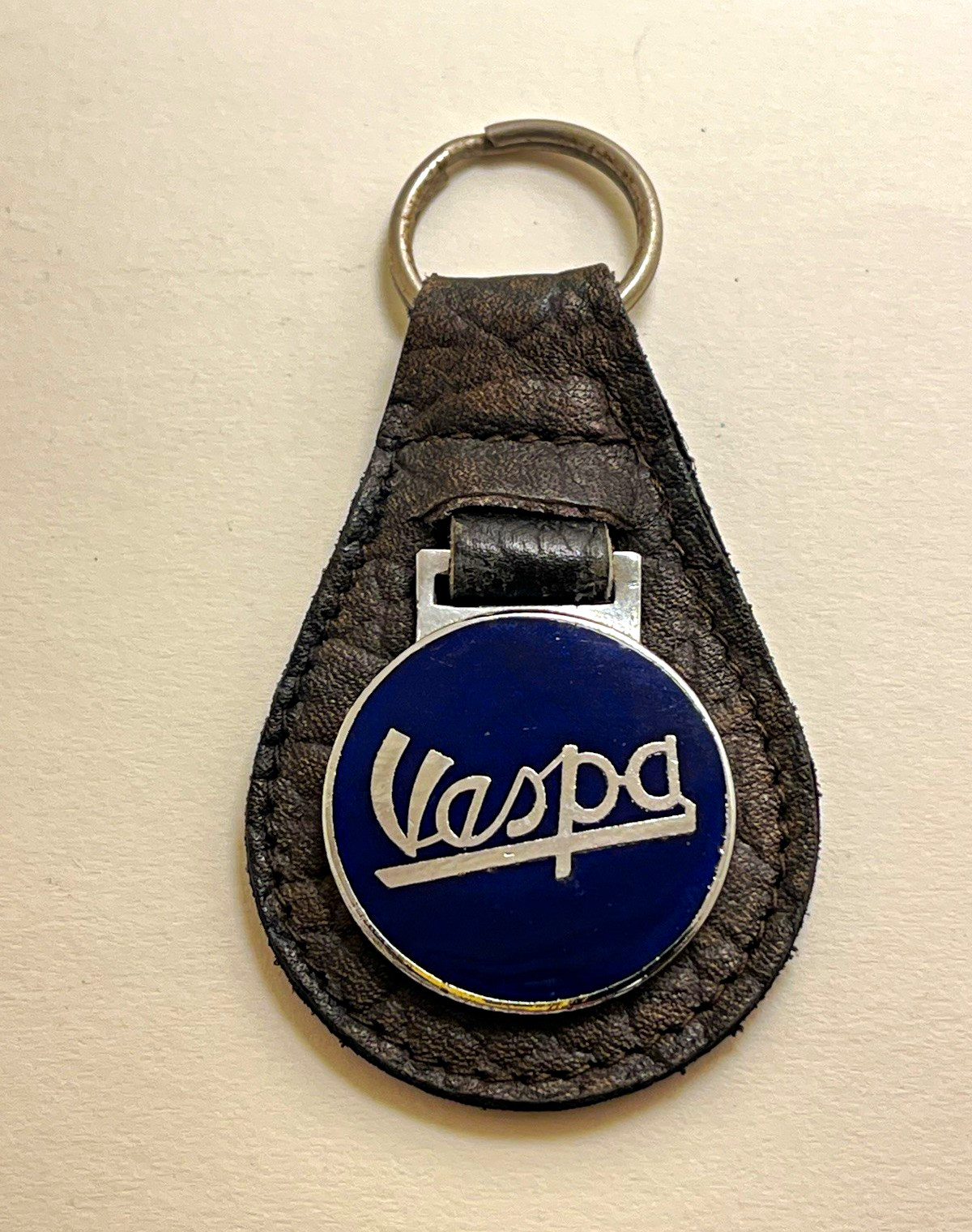 Vintage 1960s Vespa Enamel & Leather Keyring Made in England