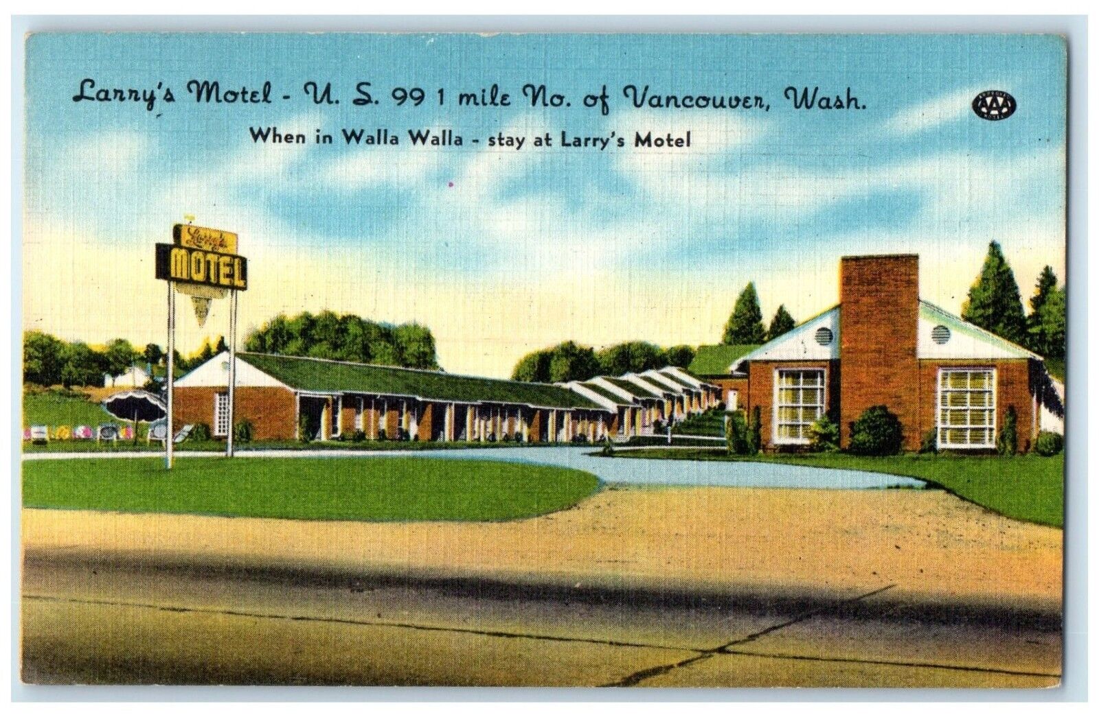 c1950\'s Larry\'s Motel Roadside Scene Walla Walla Washington WA Vintage Postcard
