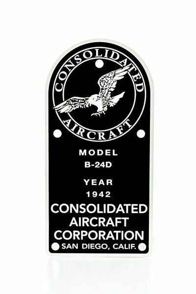 Consolidated B-24D Liberator, WWII, Vintage Aviation Data Plate, Bomber DPL-0107 Consolidated B-24D Liberator, WWII, Vintage Aviation Data Plate, Bomber DPL-0107