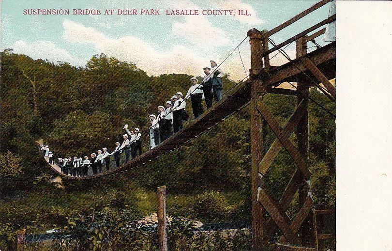 Postcard Suspension Bridge Deer Park Lasalle County IL