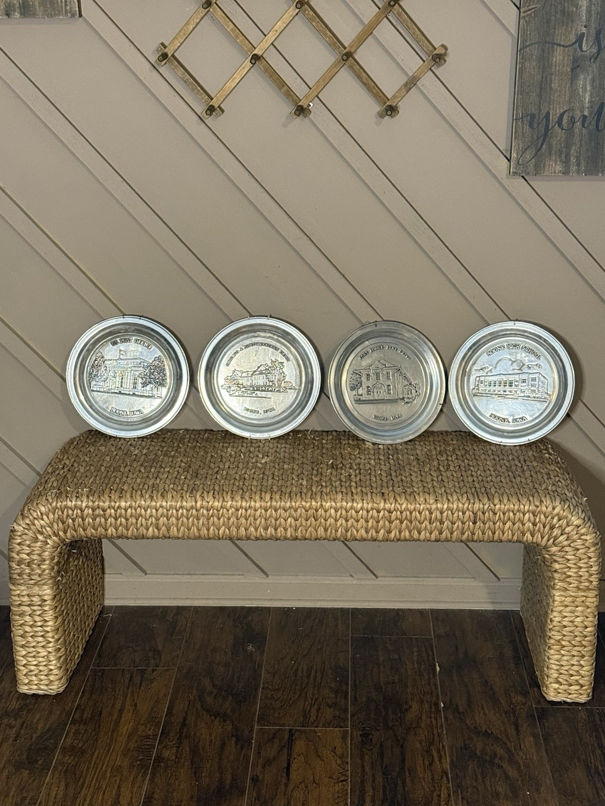 Vintage Wilton Armetale Boone Iowa Landmark Plates Set of 4 Pewter Wall Decor