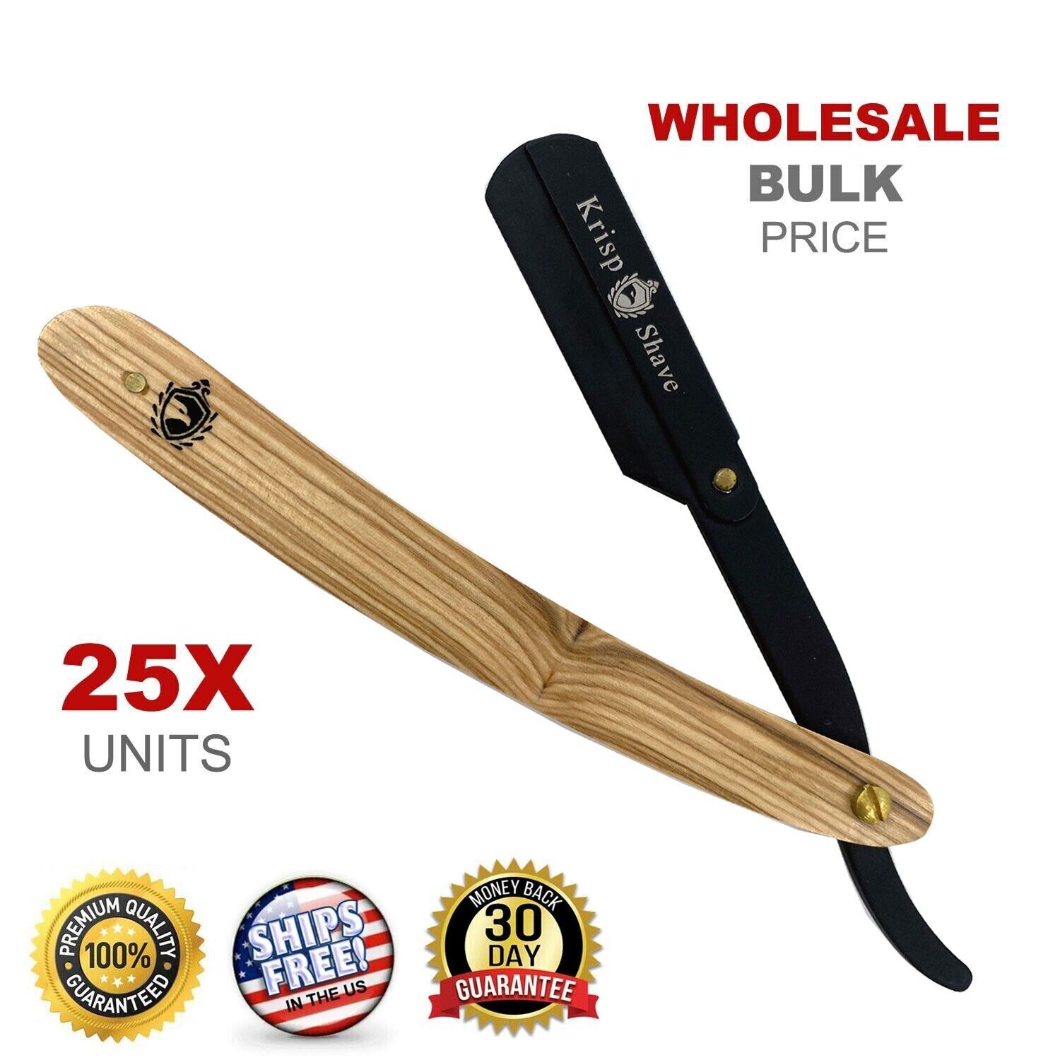 Wholesale Bulk 25X Wooden Cut Throat Straight Edge Barber Salon Shaving Razor