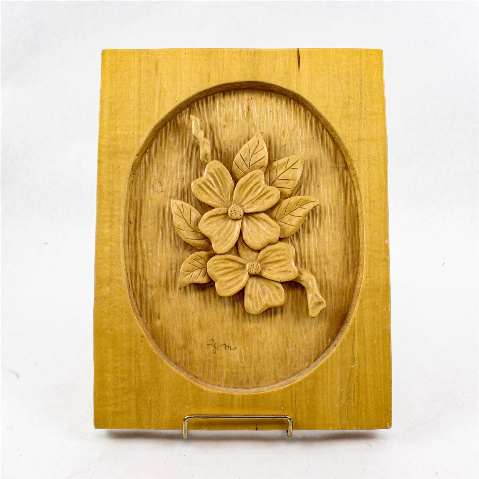 Vintage Mid-Century Hand-Carved Wood Dogwood Flower Wall Decor w/ Inscription