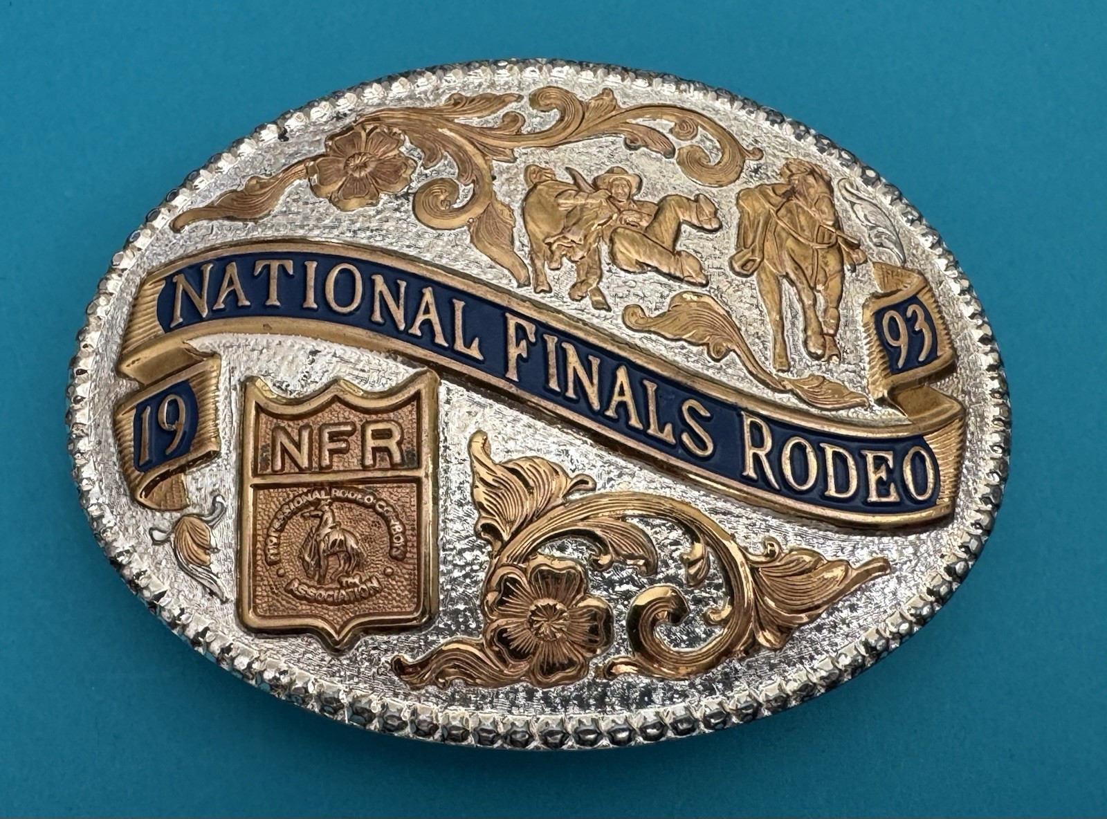 VTG 1993 NFR National Finals Rodeo ADM Steer Wrestling Belt Buckle Ltd Edt #258