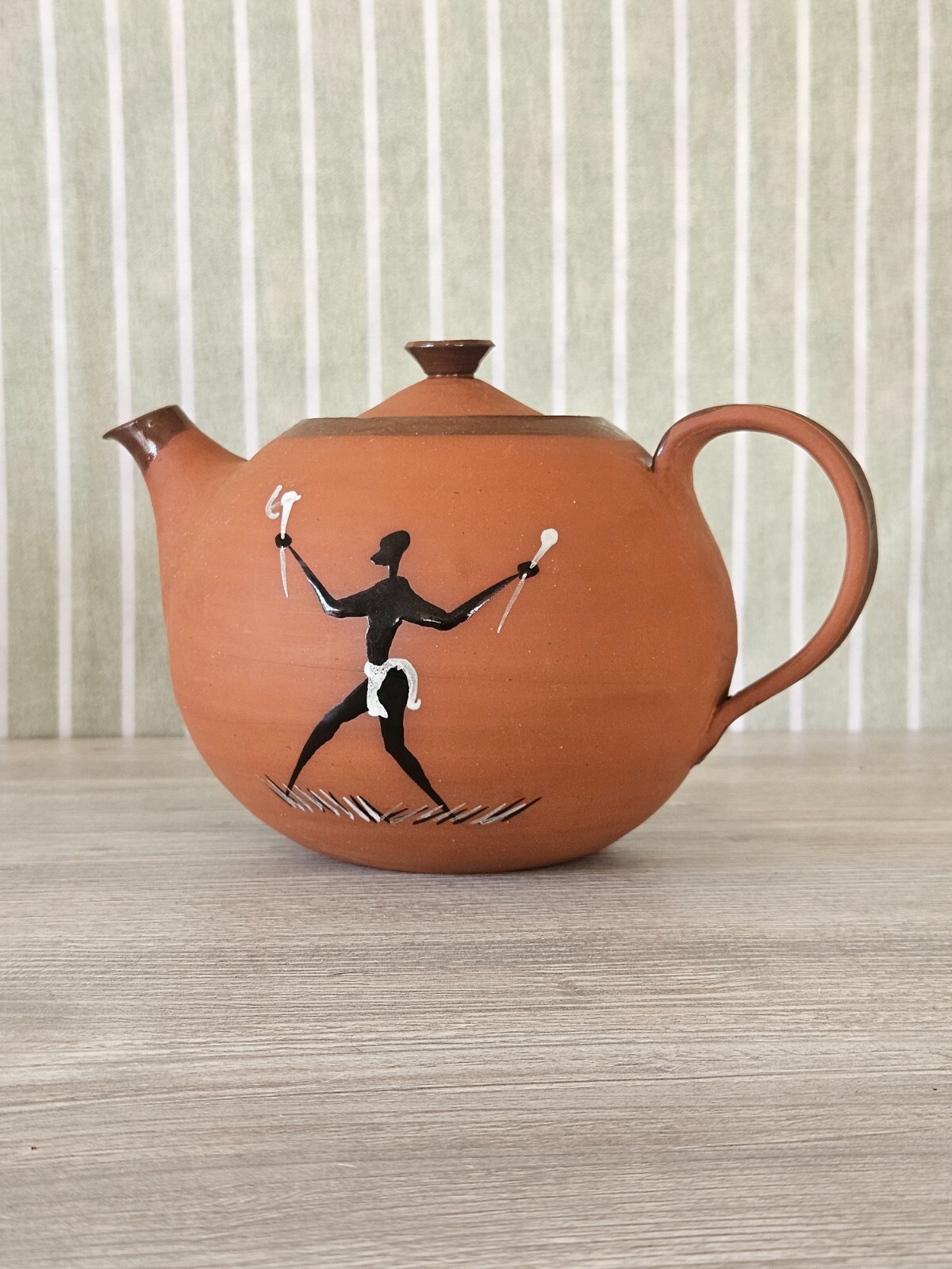 Hand Painted Terra Cotta Teapot, Signed \