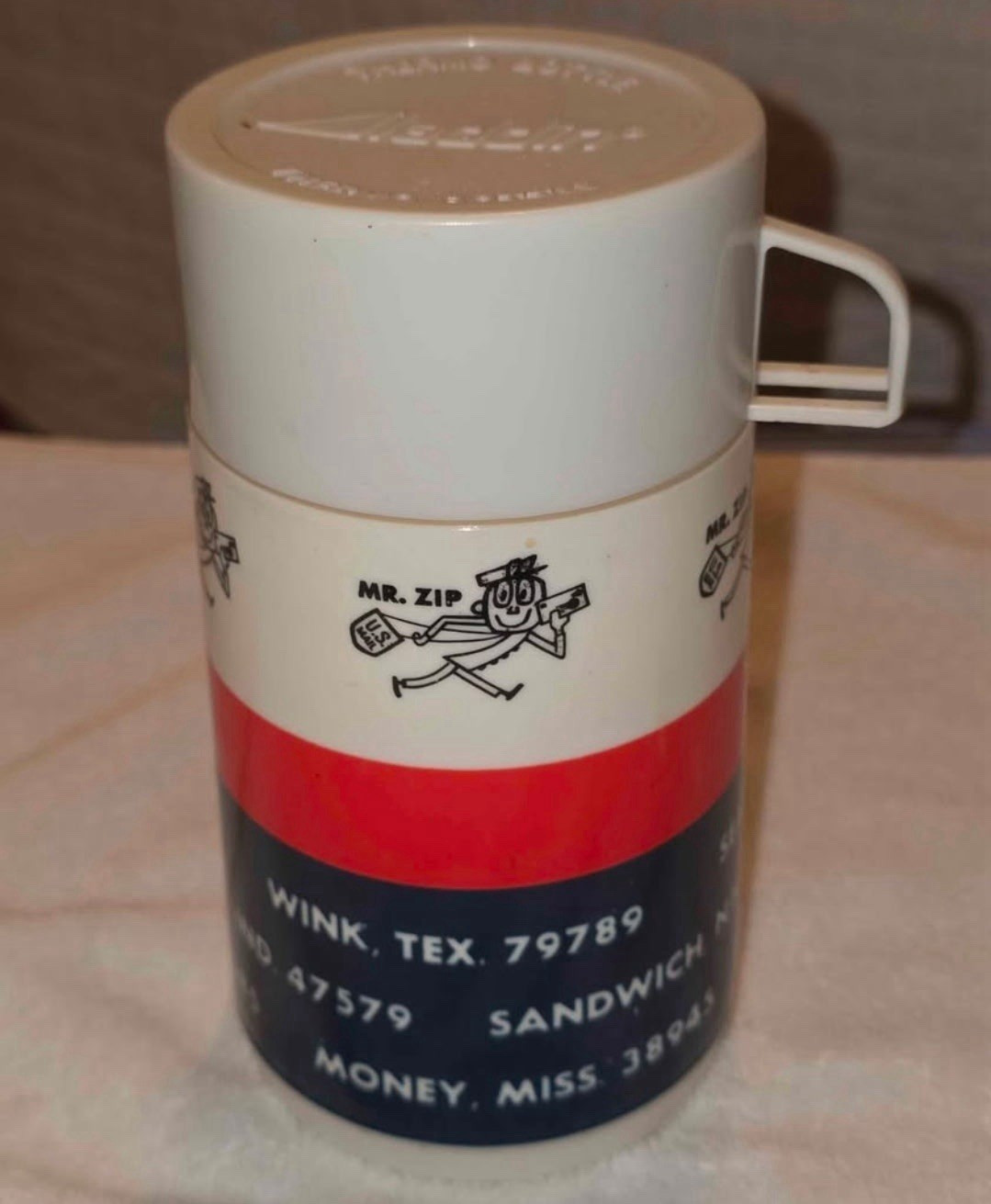 Thermos Mr. Zip USPS Mailman Vintage Plastic Thermos Jug w/ Handle & Cap