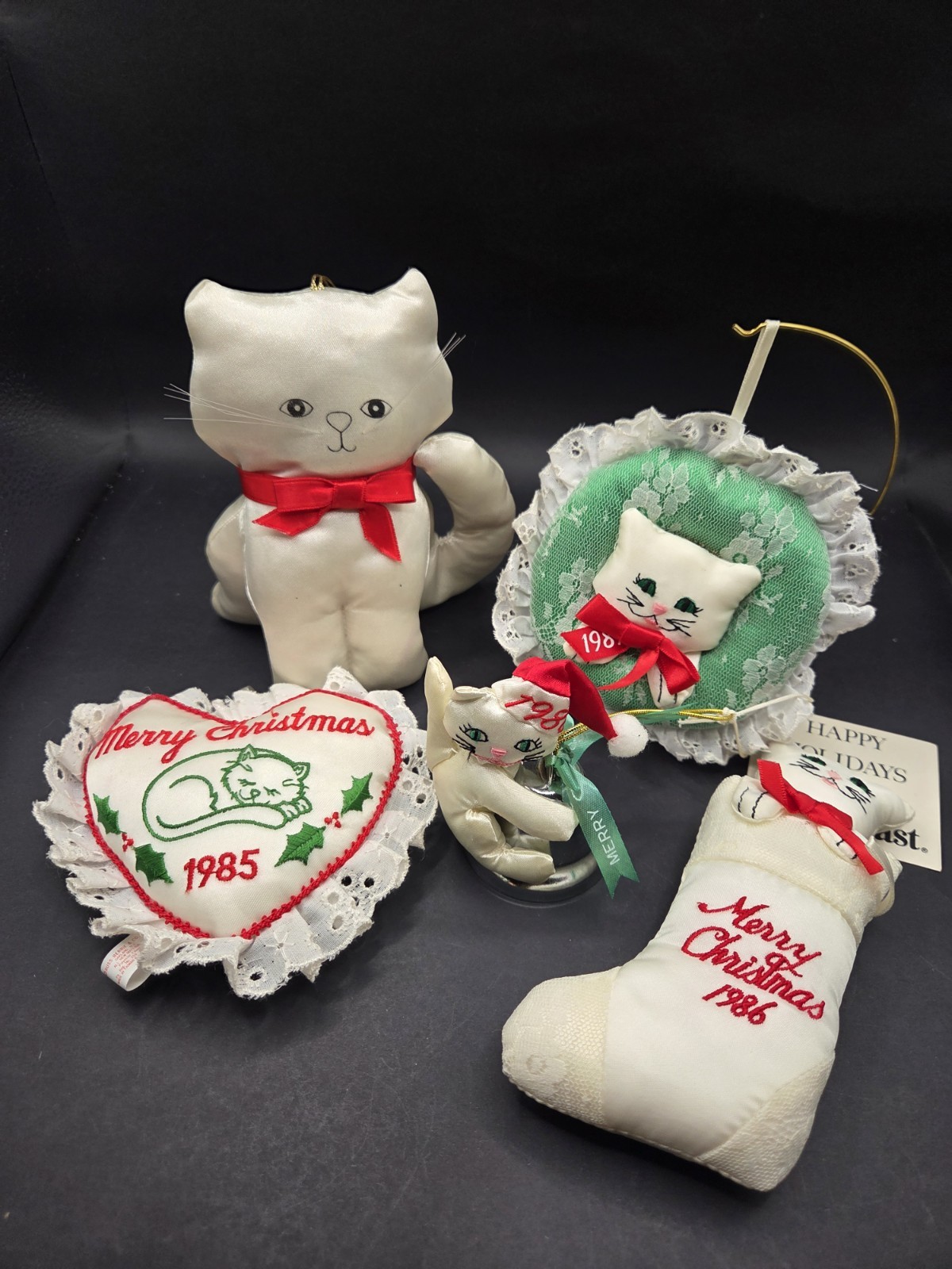 Vintage 1984, 1985, 1986, 1987, 1988 Fancy Feast Cat Christmas Ornaments Lot 5