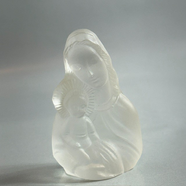Virgin Mary Crystal Glass Figurine Baby Jesus Miniature Bust Orthodox Icon Vtg Virgin Mary Crystal Glass Figurine Baby Jesus Miniature Bust Orthodox Icon Vtg