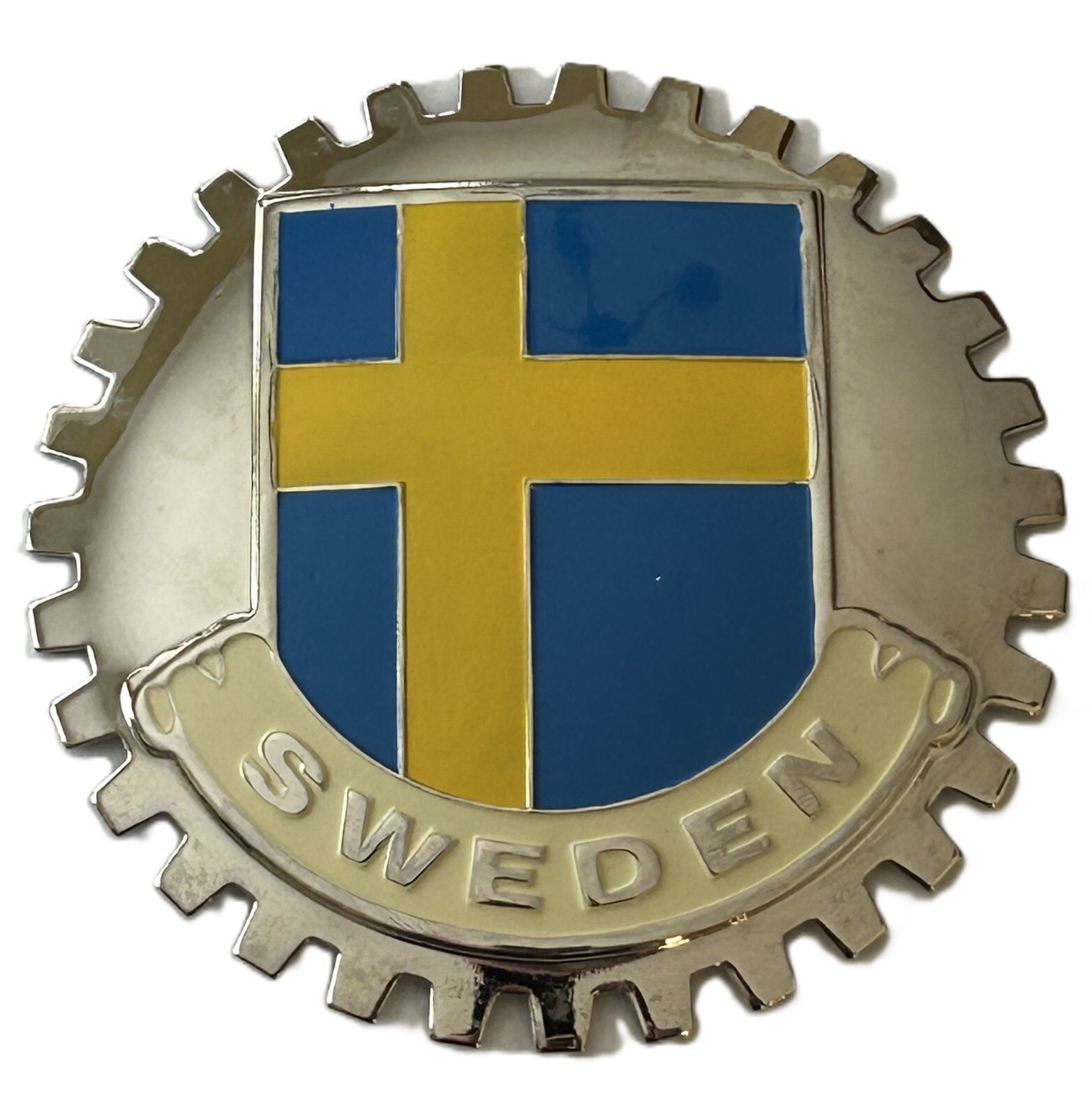 SWEDISH FLAG CAR GRILLE BADGE - FLAG OF SWEDEN CAR EMBLEM