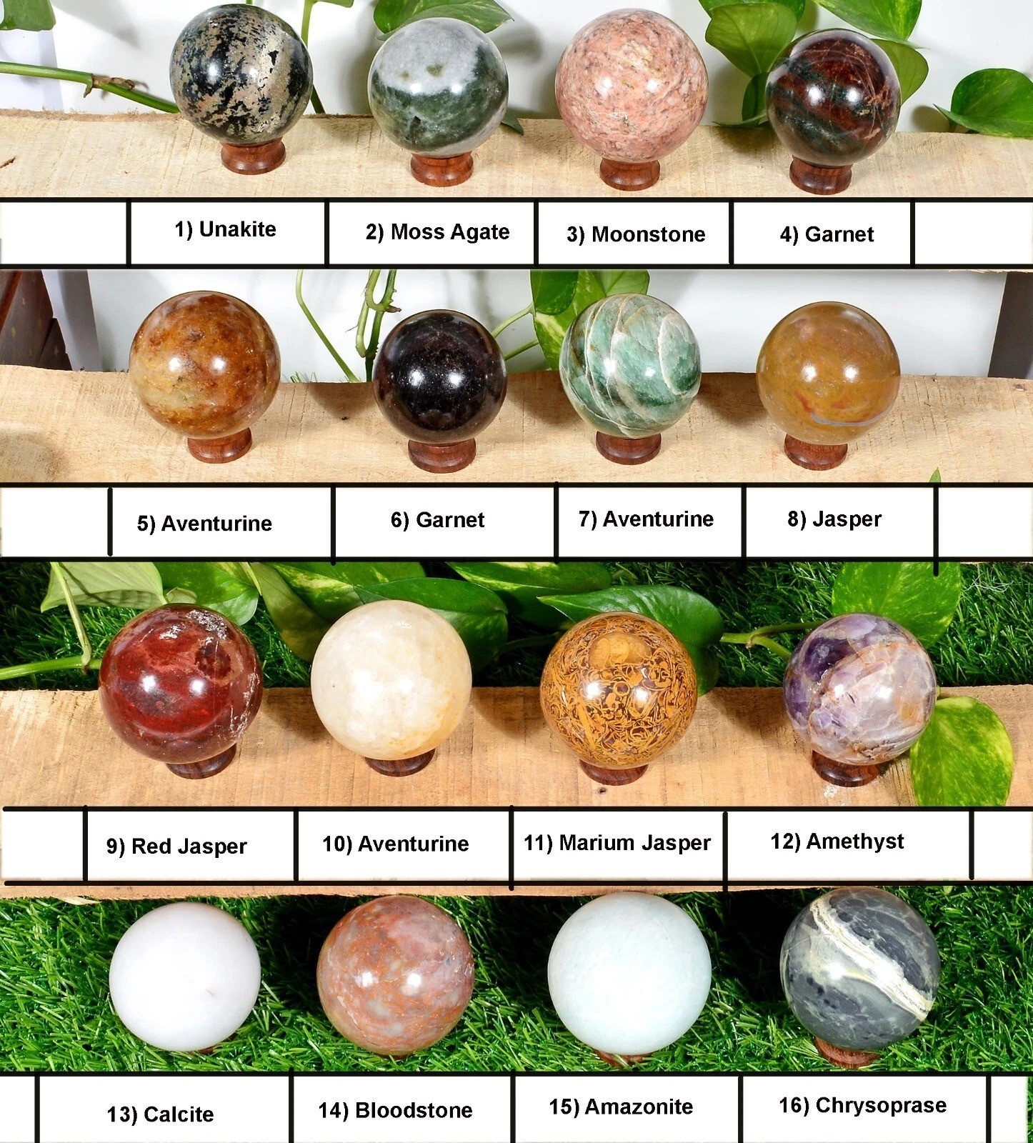 Bulk 4.3 Kg Gemstone Crystal Ball Lot- 16 Pcs Unique Varieties Polished Spheres