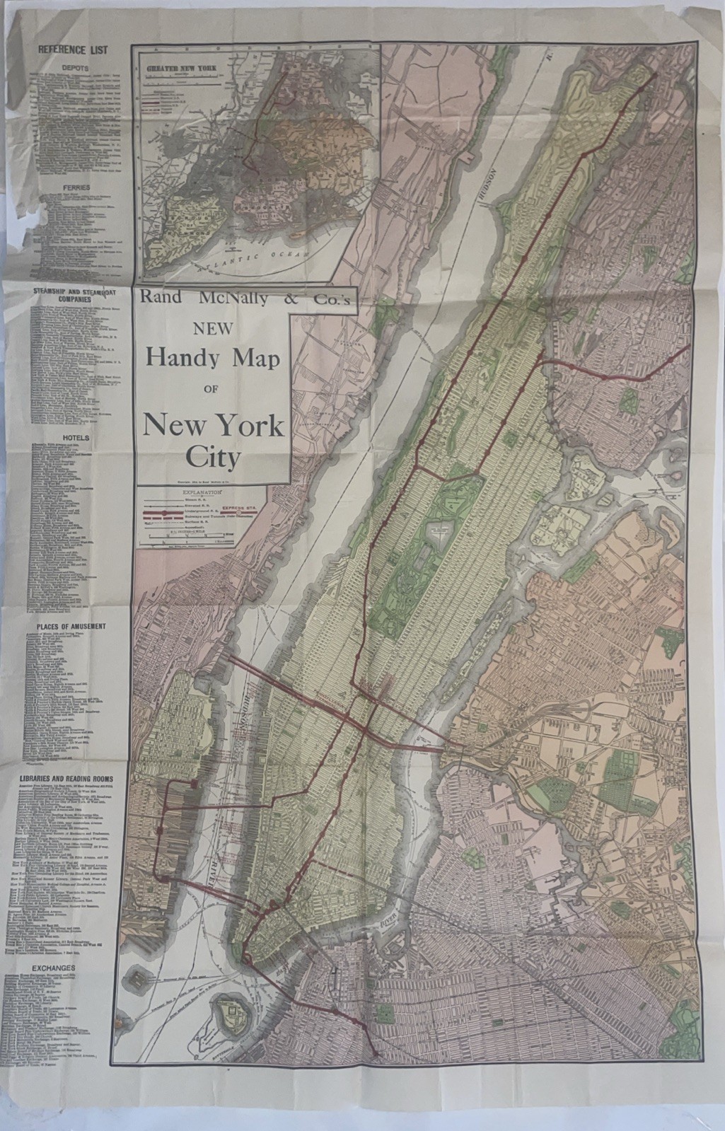 Vintage Rand McNally & Co New Handy Map of New York City “1911”